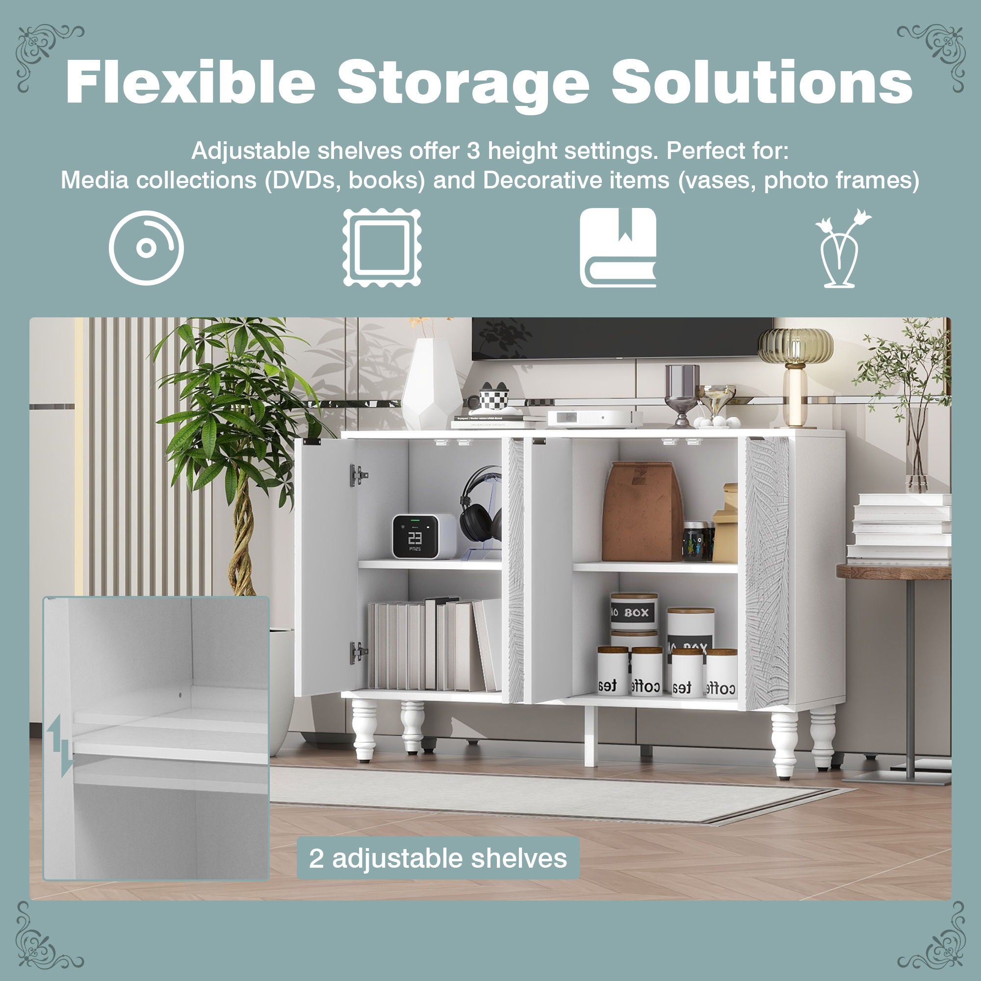 Modern TV Stand With 2 Spacious Storage Space And Anti-Tip Device