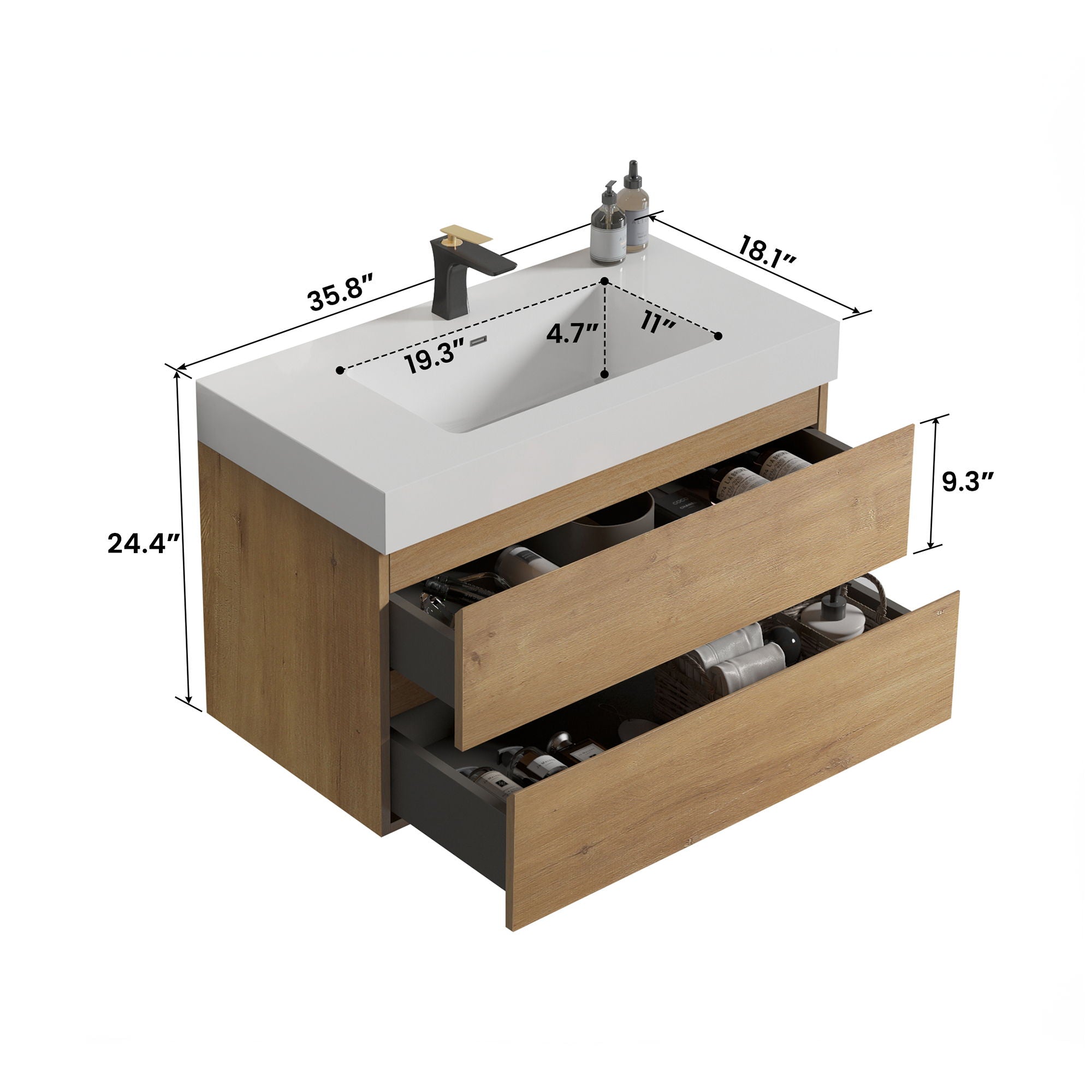 Alice - Bathroom Vanity With Sink, Large Storage, Wall Mounted, Floating