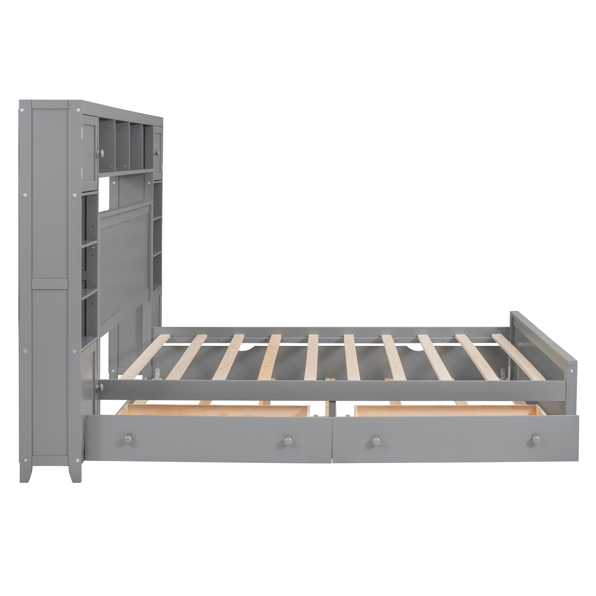 Bed With All In One Cabinet, Shelf And Sockets, Twin Long Trundle