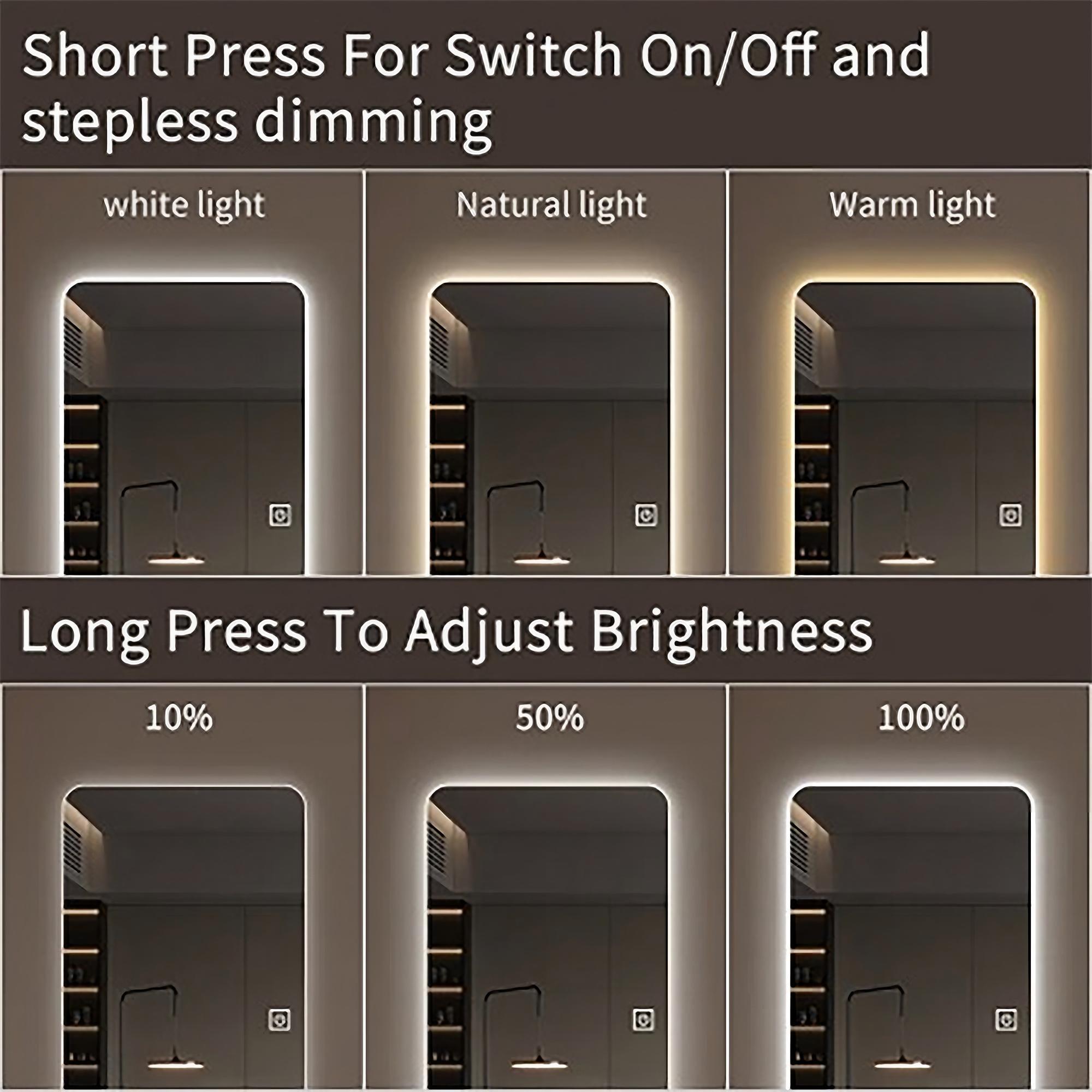 Frameless Full Length Floor Mirror With LED Light, Dimming & 3 Color Modes Mirror - Silver