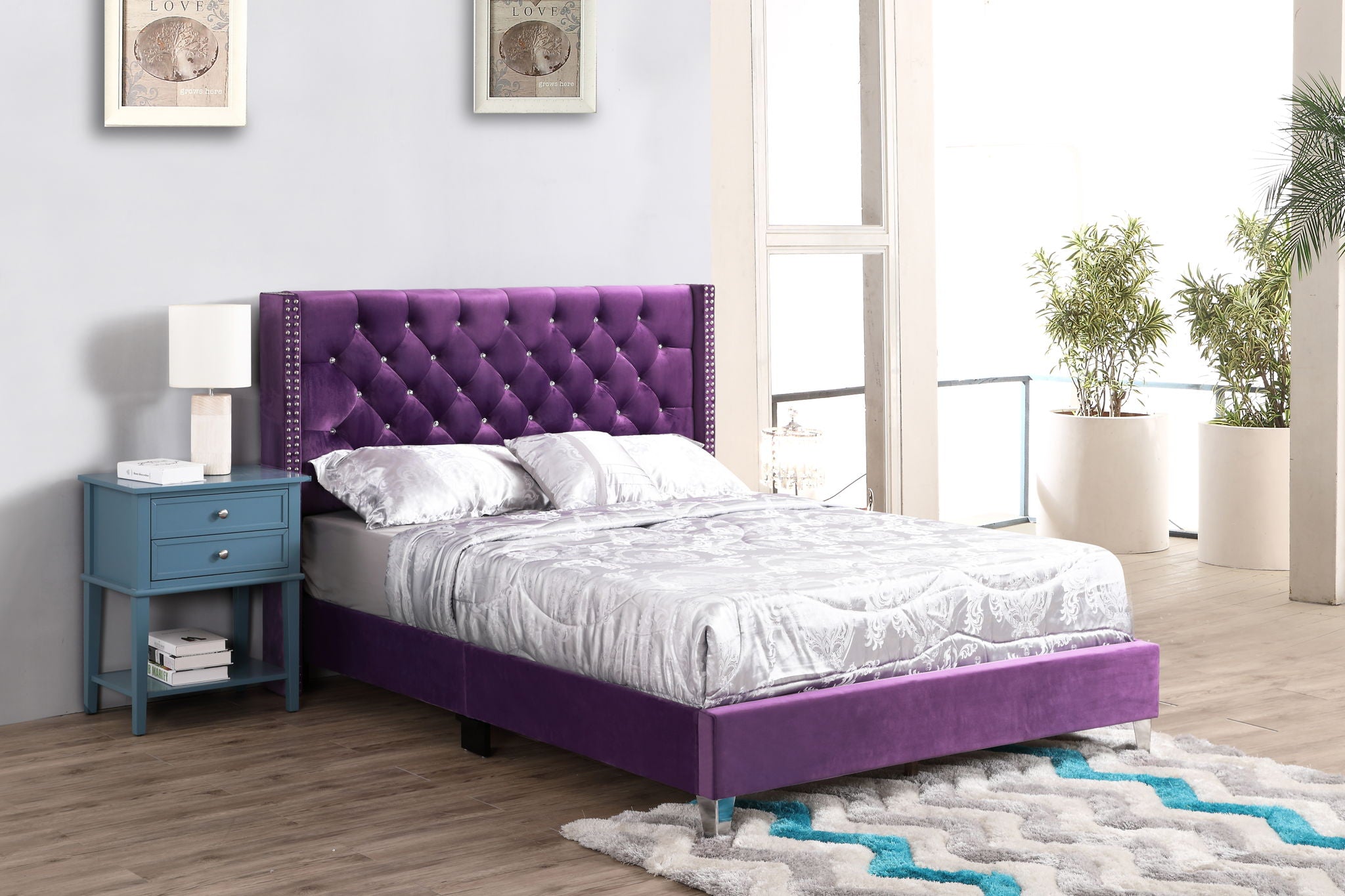 Upholstered Nailhead Trim Chic Bed