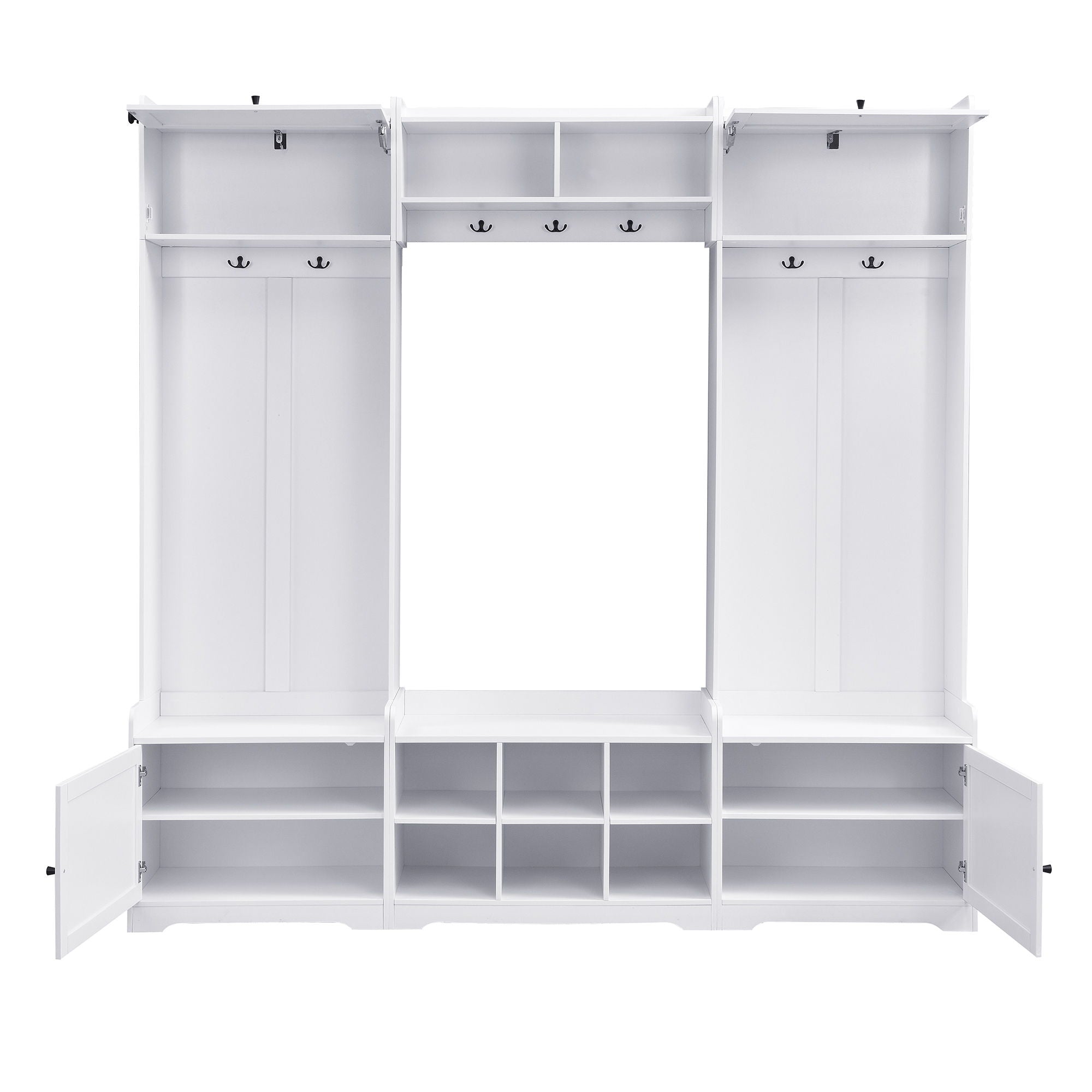 Wide Hall Tree With Shoe Storage, 4 In 1 Entryway Bench With 8 Cubbies, 7 Coat Hooks & Adjustable Shelf For Hallway - White