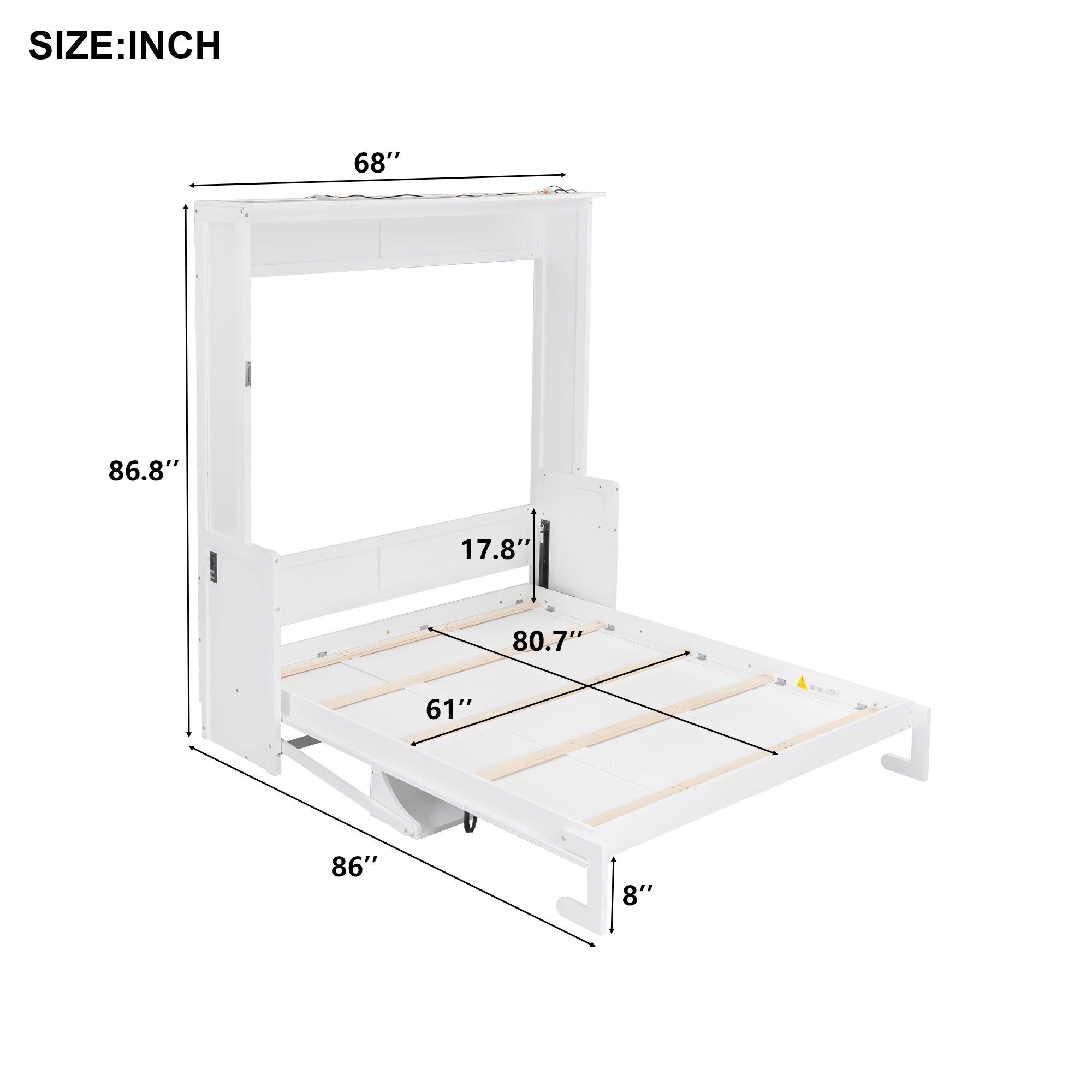 Murphy Bed With Desk, LED Lights And USB Charging Station