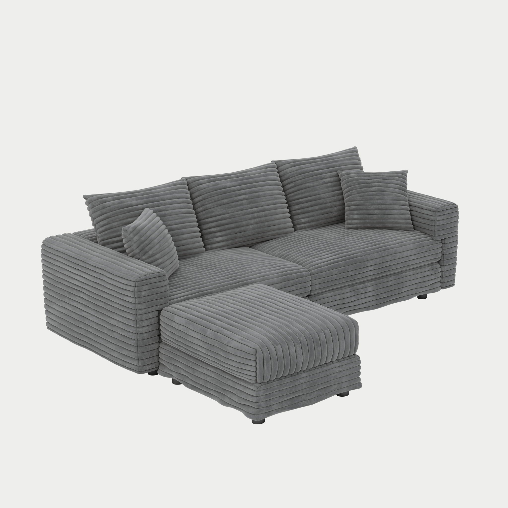 Deep Seat Convertible Sofa With Soft Pillows And Ottomans