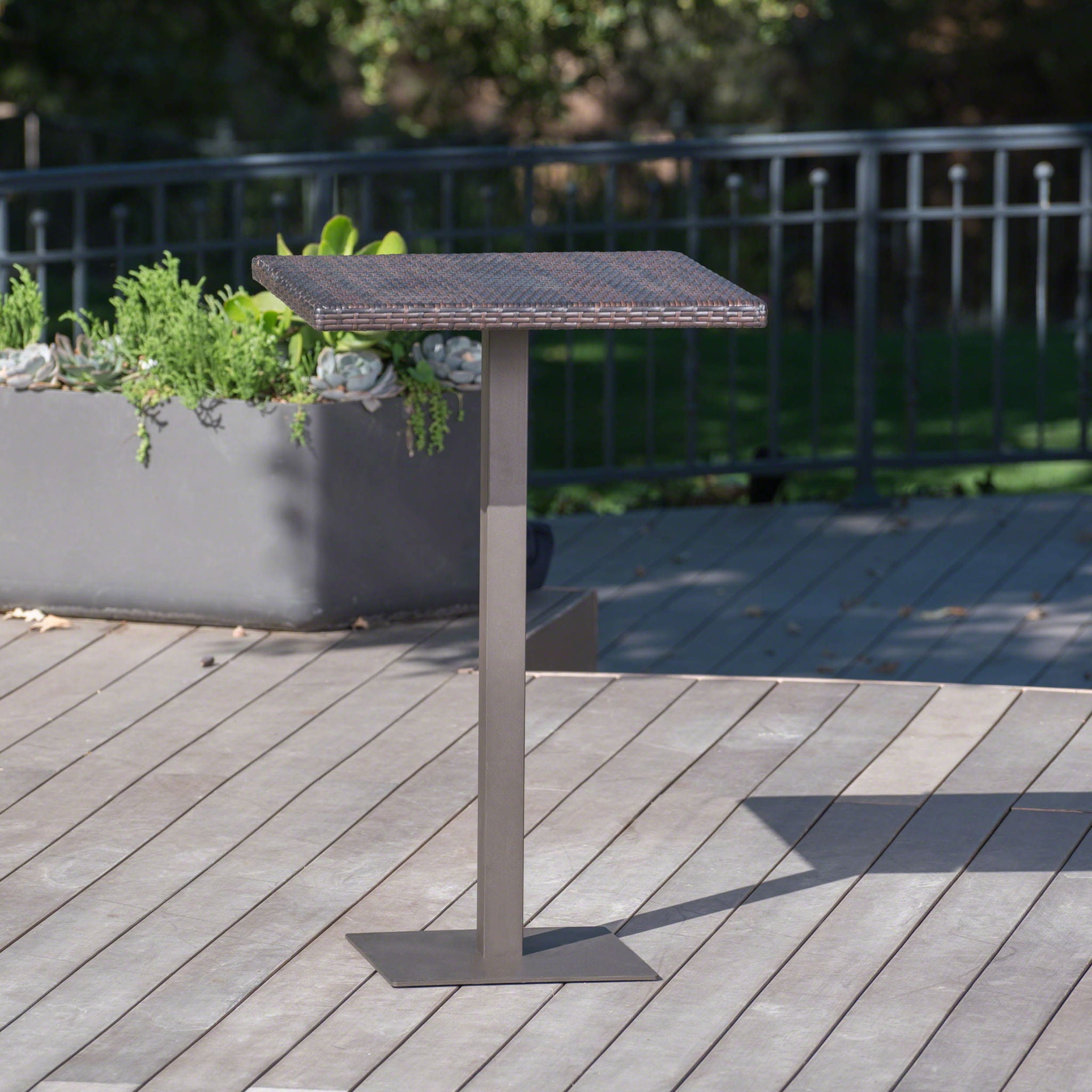 Outdoor Square Rattan Bar Table With Iron Frame - Multi Brown