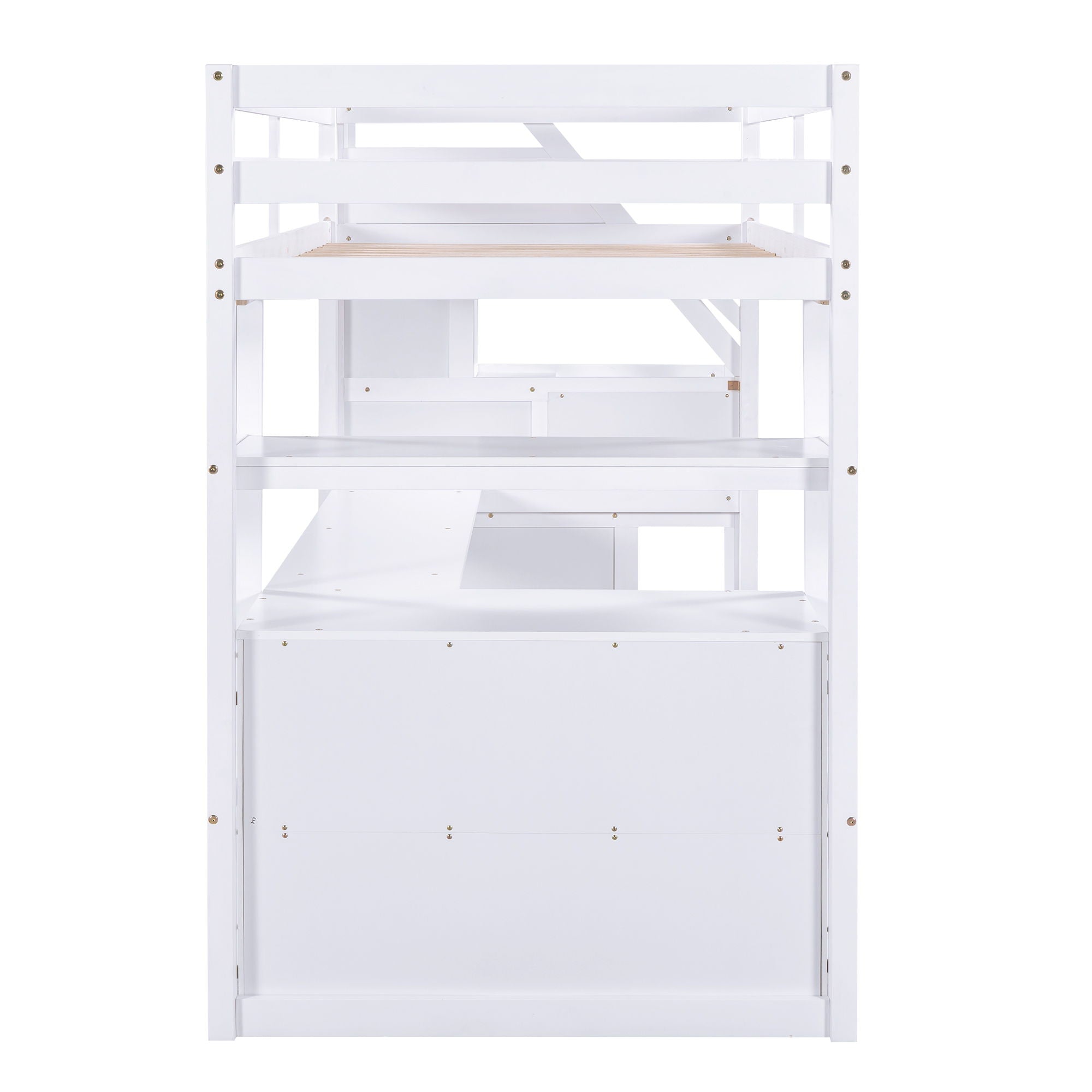 Loft Bed With Desk, Shelves, 2 Drawers, Storage Staircase