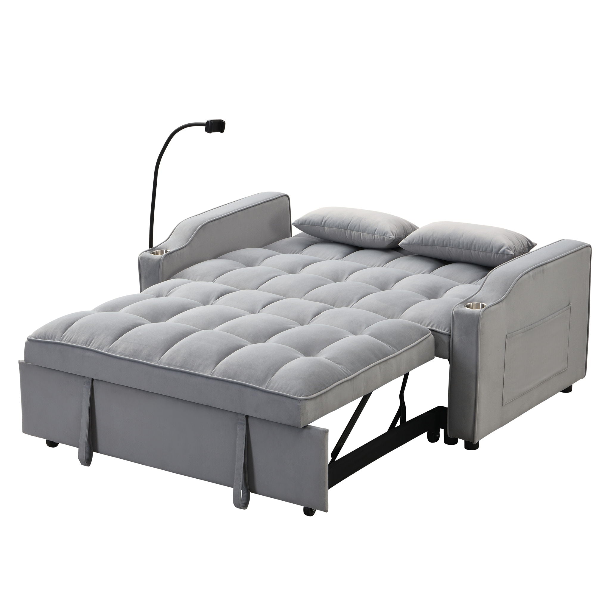 Modern Loveseat Futon Sofa With Pullout Bed, Adjustable Reclining Backrest, Toss Pillows
