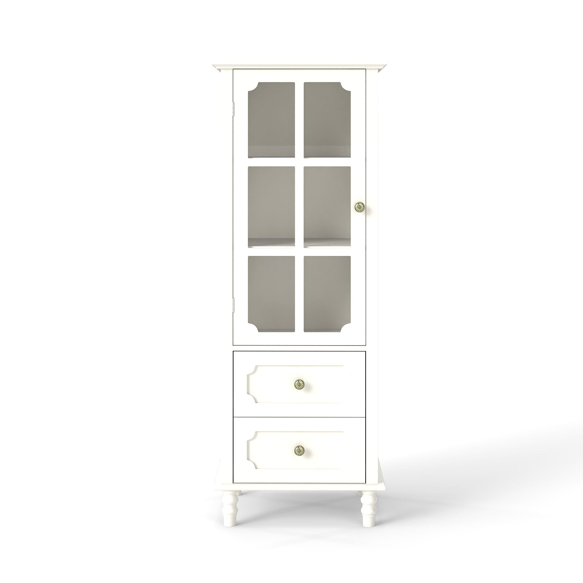 Minimalism Buffet Cabinet With Glass Doors And Double Drawer