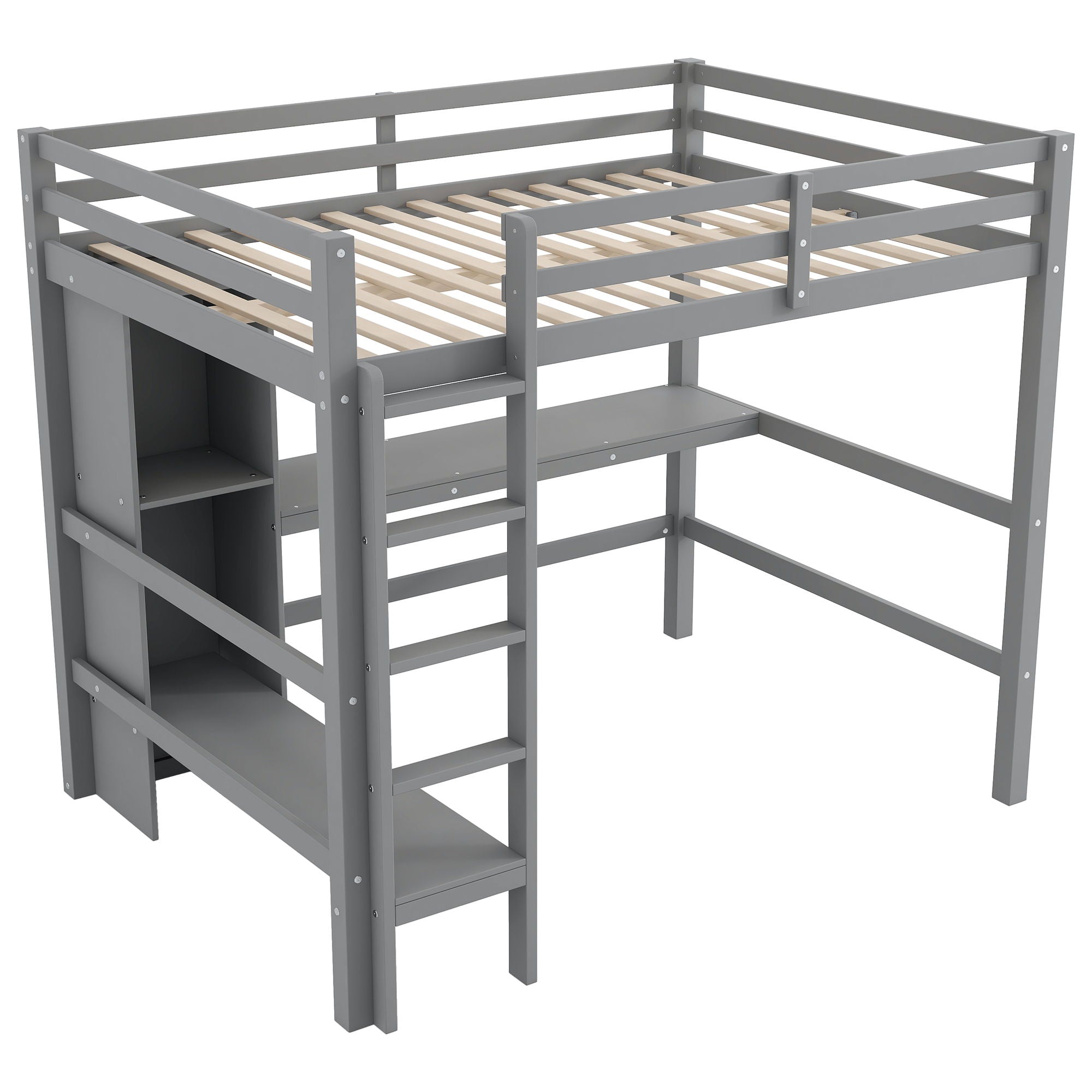 Loft Bed With Built In Desk And Multifunction Shelves