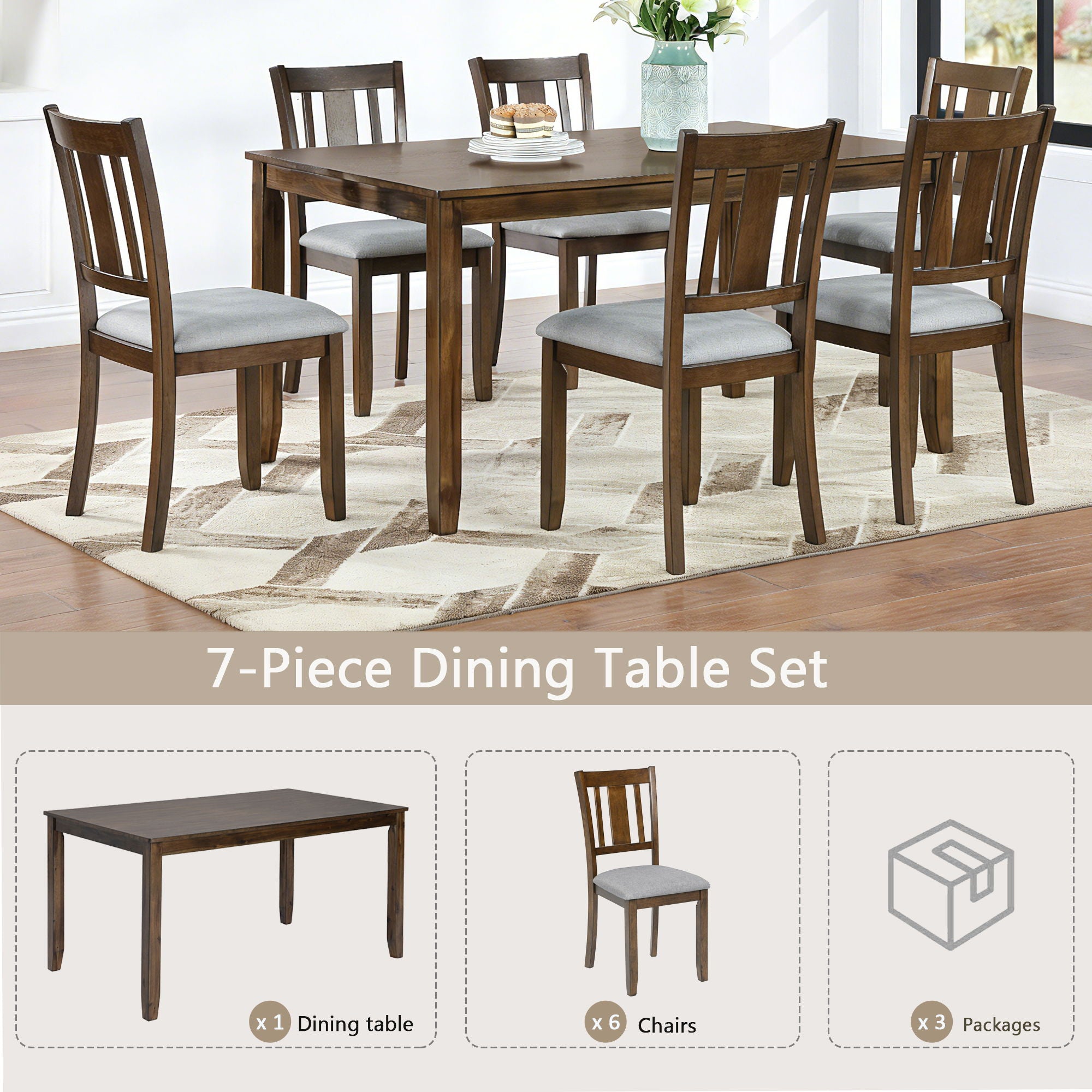 Kitchen Dining Set, Rectangular Dining Table With Upholstered Chairs