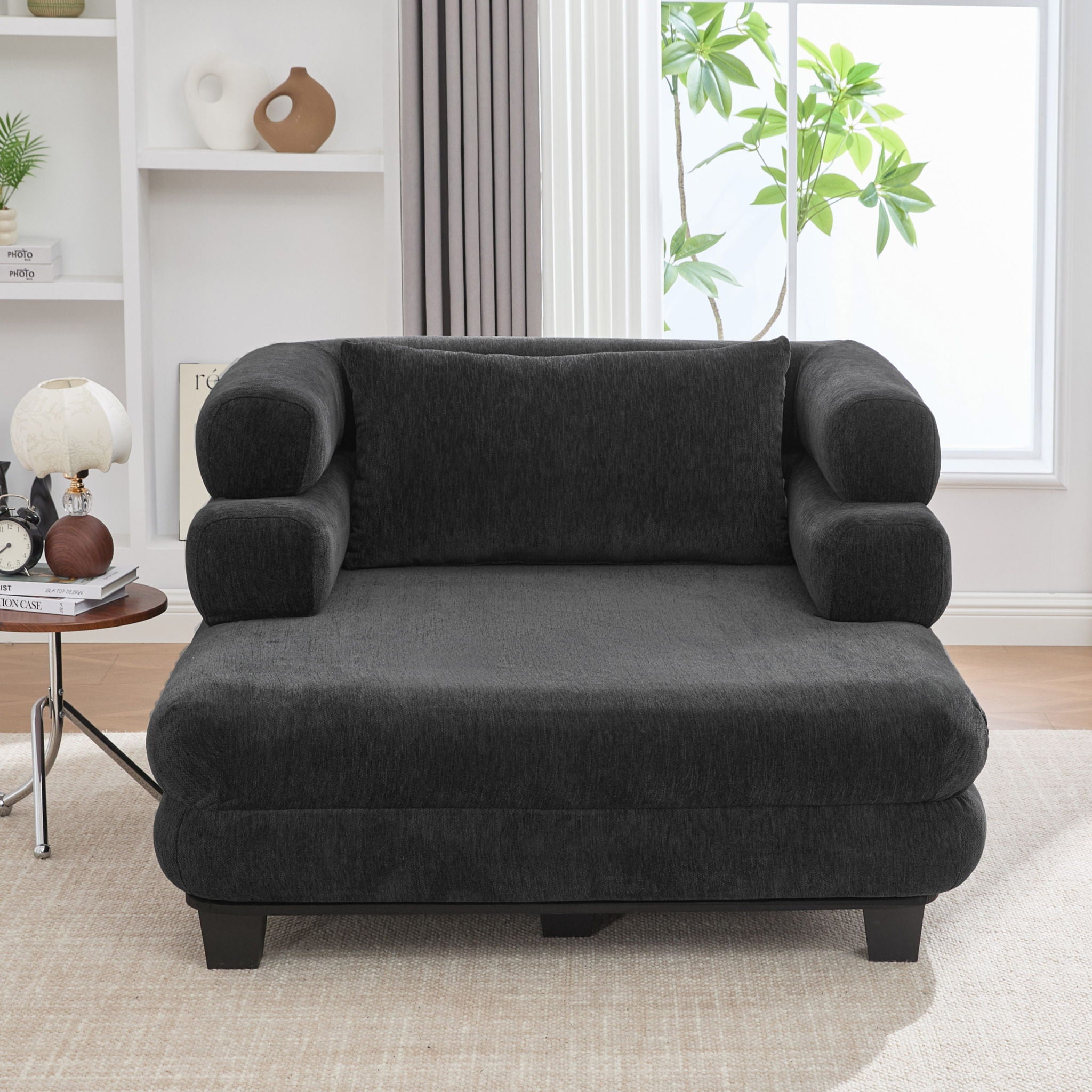 Oversized Chaise Lounge Sofa Bed With Deep Seat And Layered Armrests