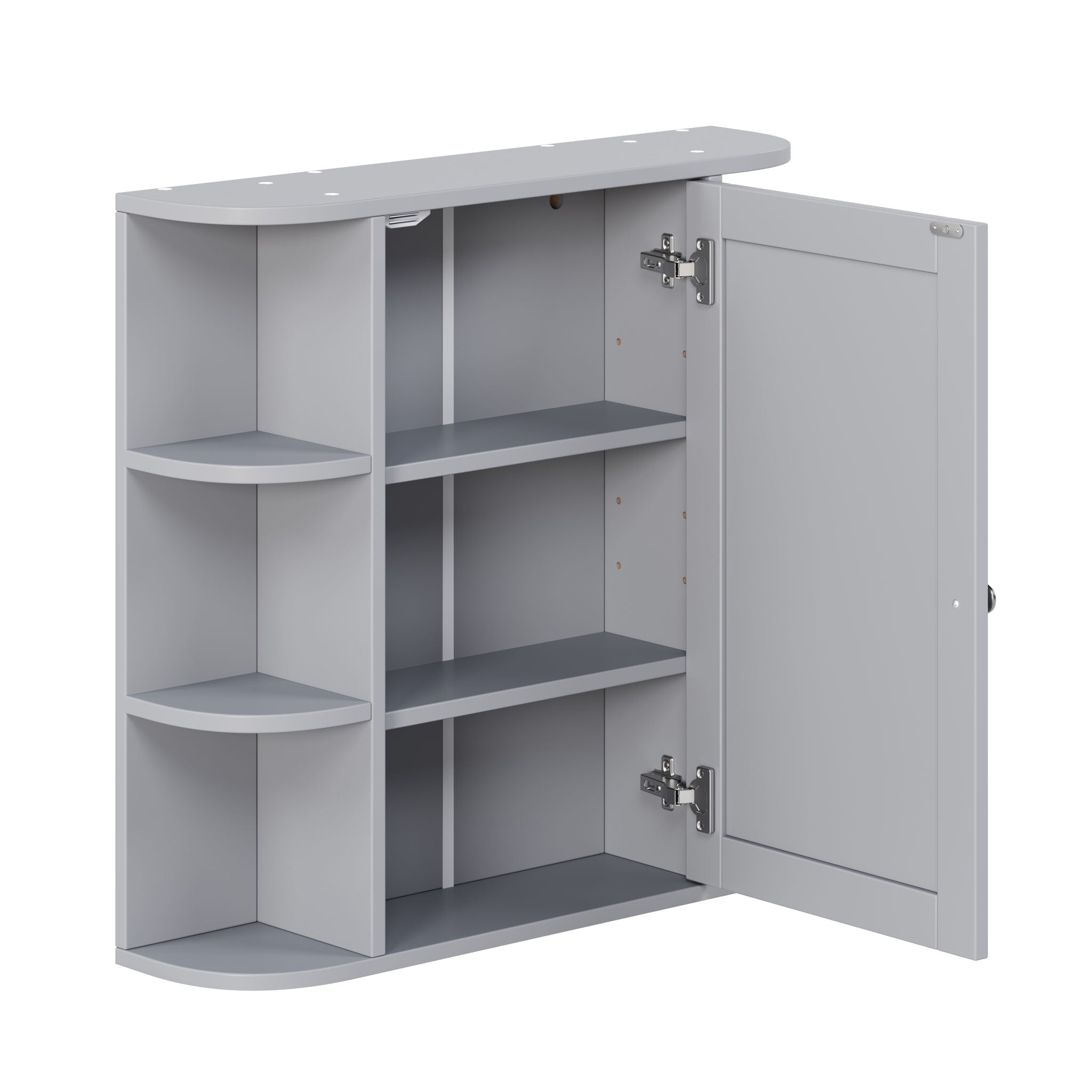 Bathroom Wall Storage Cabinet With Mirror And Adjustable Shelf, 6 Open Shelves