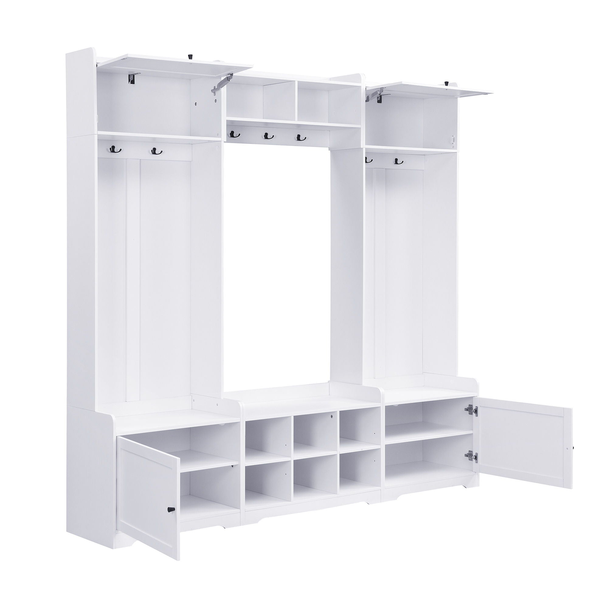 Wide Hall Tree With Shoe Storage, 4 In 1 Entryway Bench With 8 Cubbies, 7 Coat Hooks & Adjustable Shelf For Hallway - White