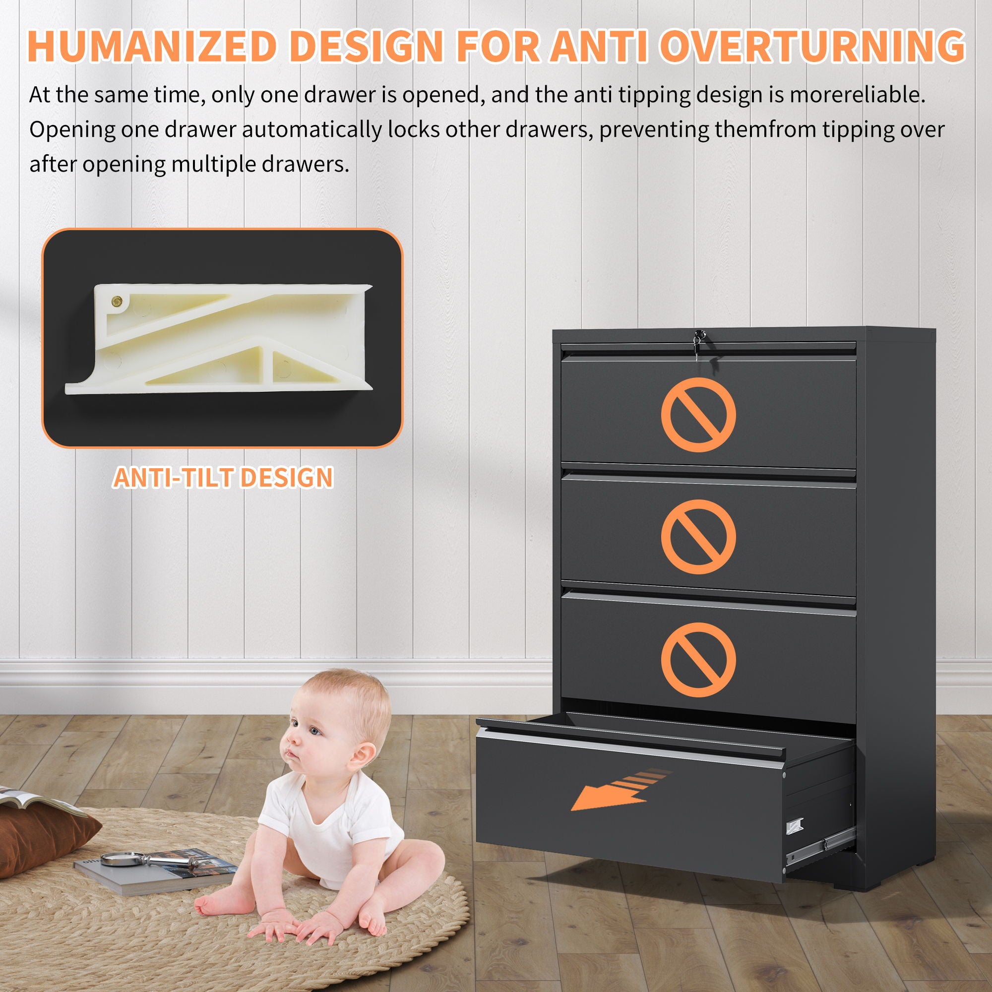 Lateral File Cabinet, Heavy Duty Filing Holds Letter/Legal/A4 Files