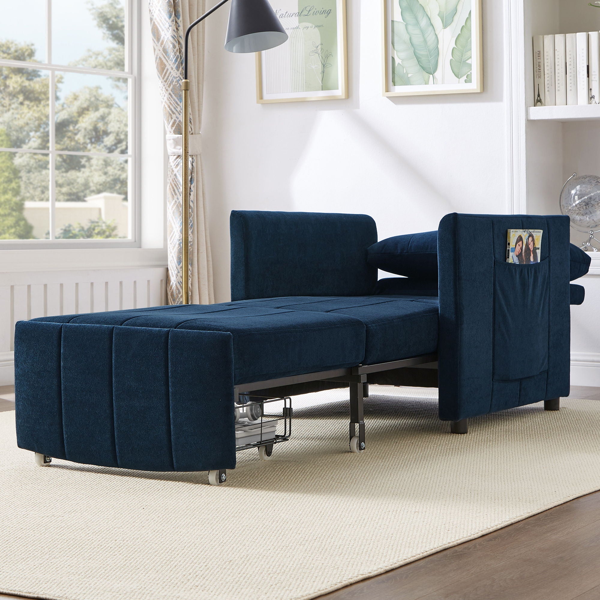 Upholstered Convertible Sleeper Sofa With 5 Position Backrest, Side Pockets, Storage