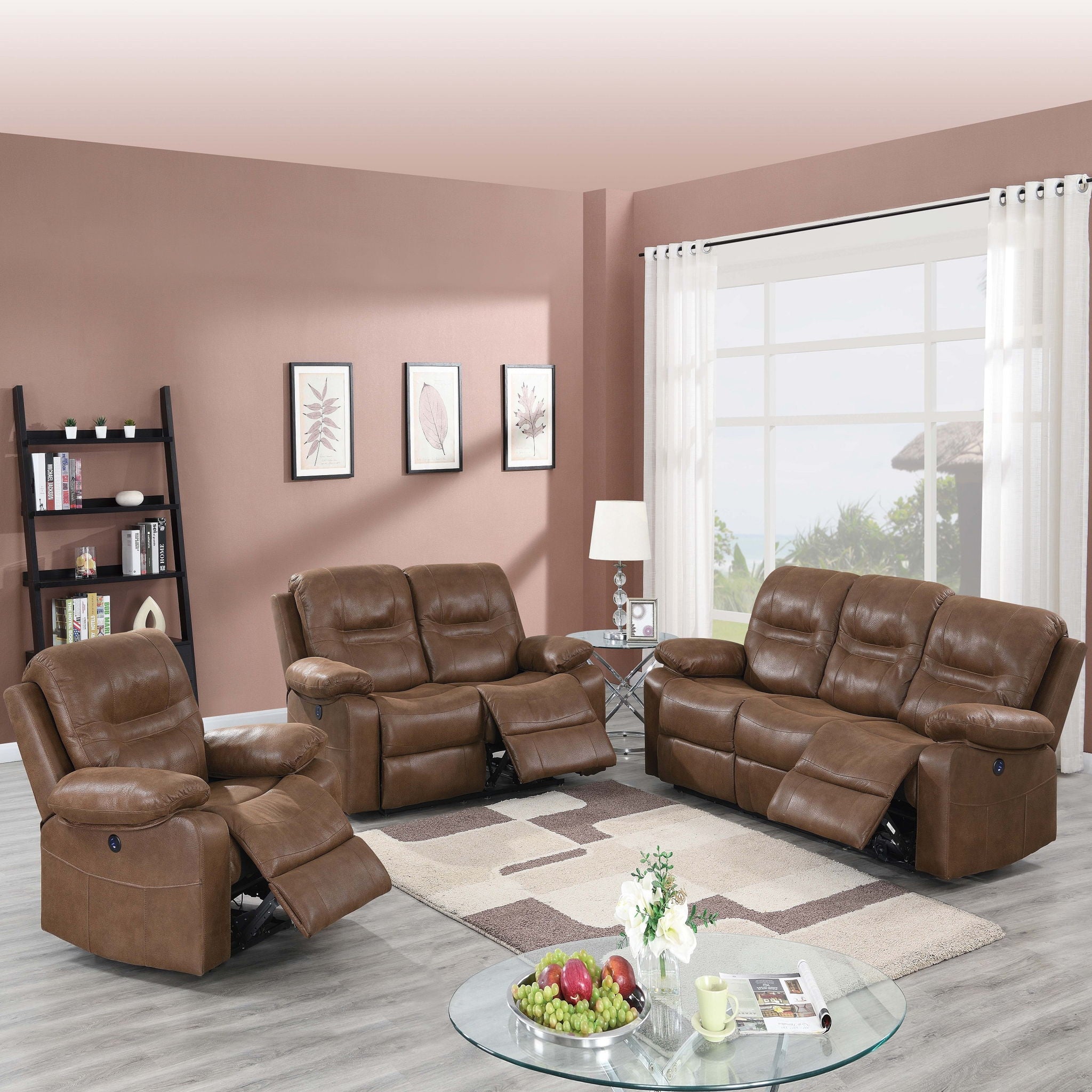 1 Piece Single Power Recliner Pillow Top Arms Cushion Back With USB Port - Dark Brown