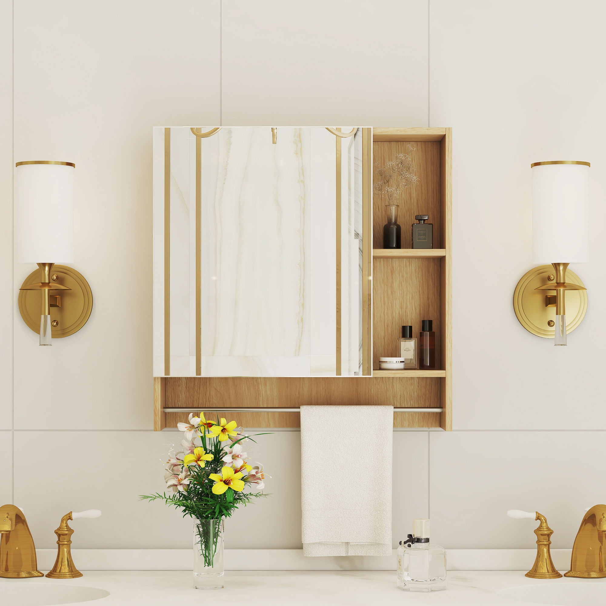 Bathroom Mirror Medicine Cabinet Wall Mounted With Shelves