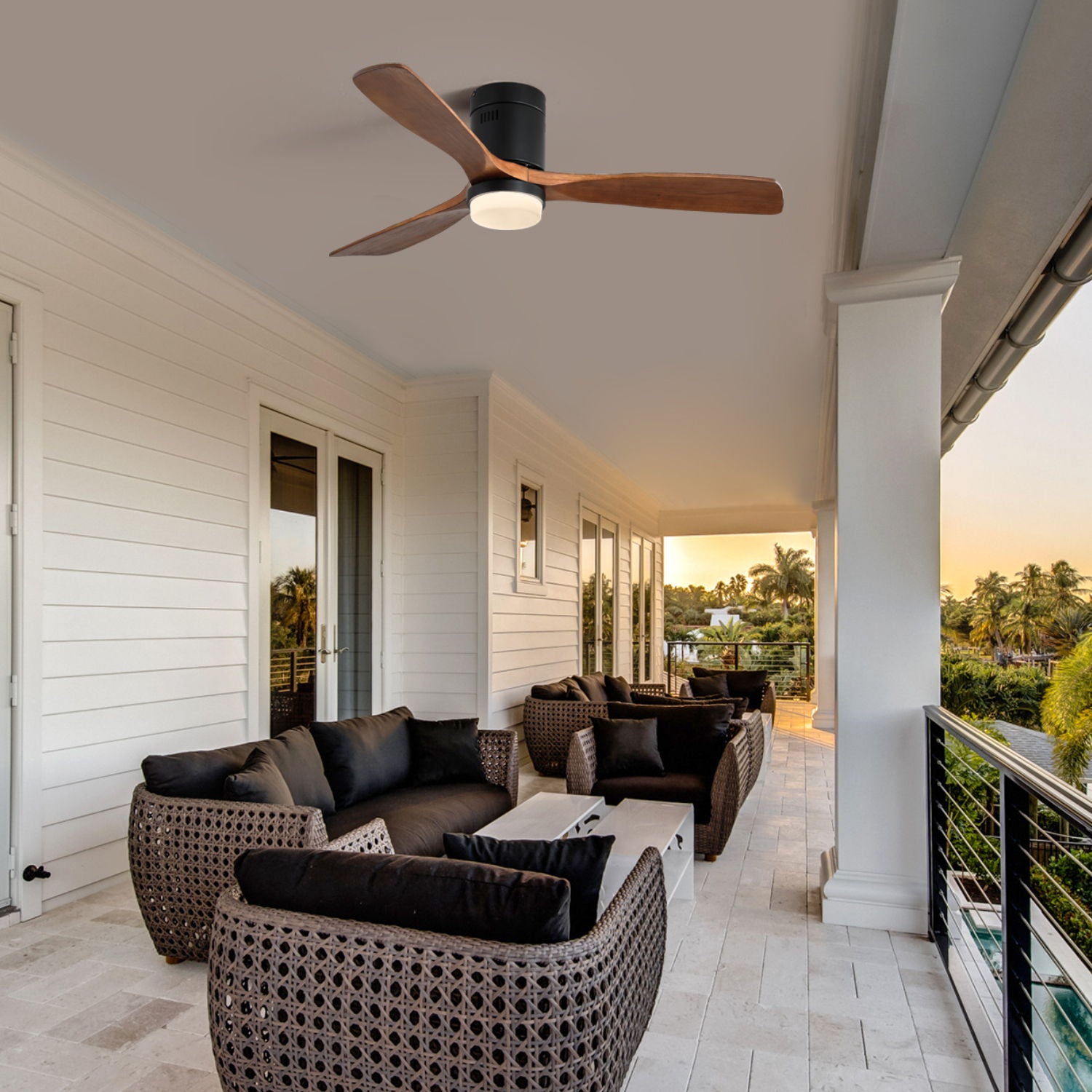 Indoor Ceiling Fan With Lights, Reversible DC Motor, Remote Control - Black