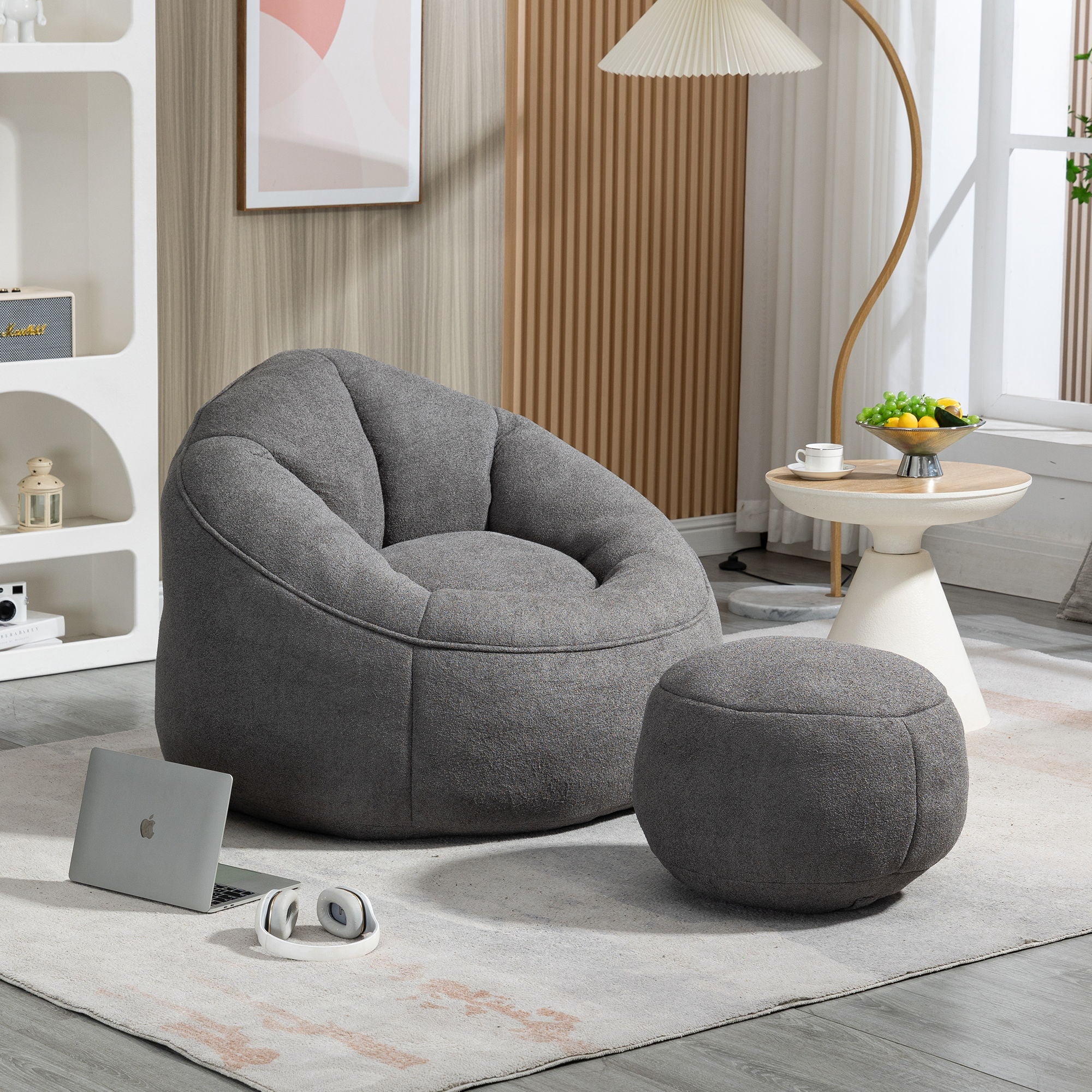 Bedding Bean Bag Sofa Chair High Pressure Foam With Footrest