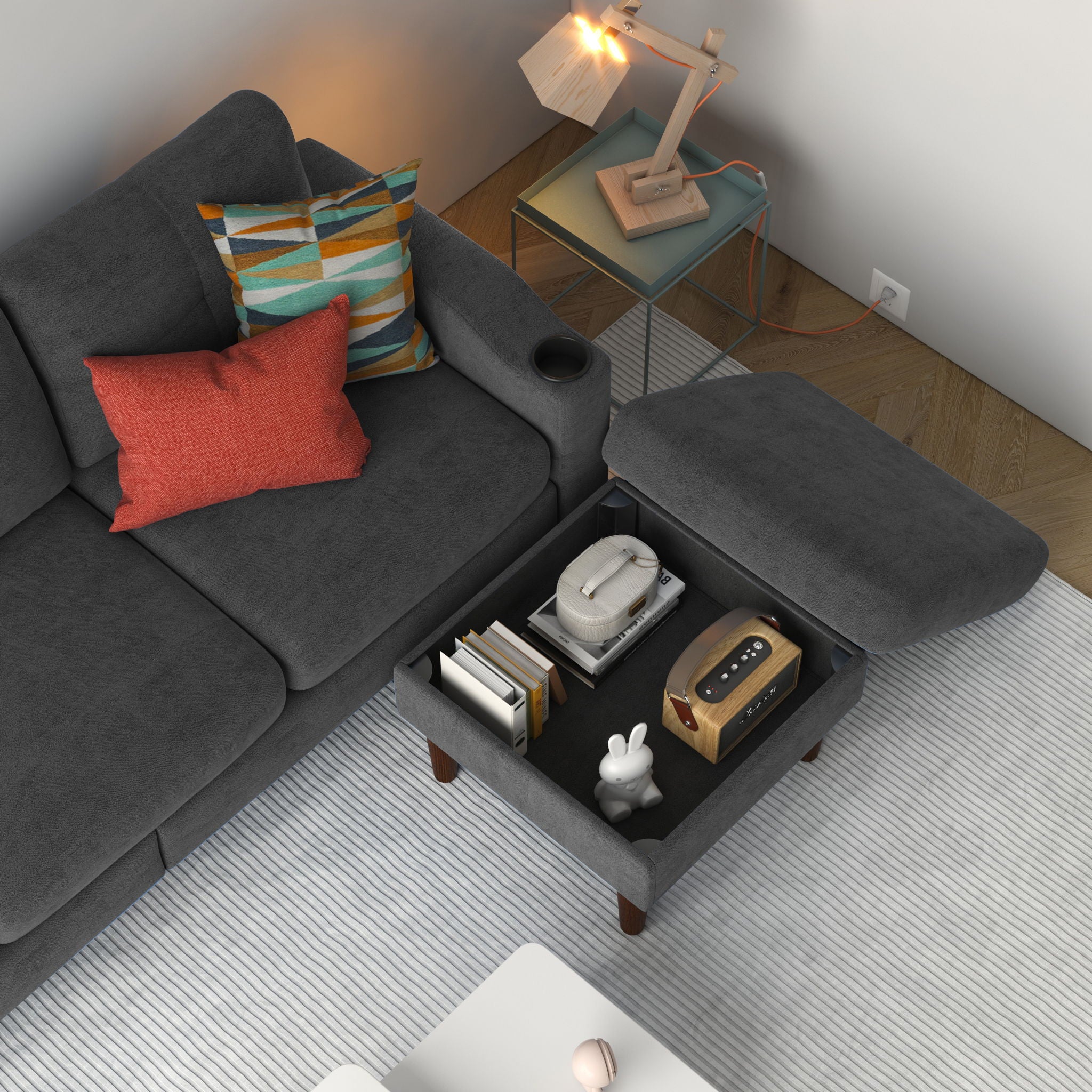 3 Seater Convertible Combination L Shaped Sofa With Footstools With Storage