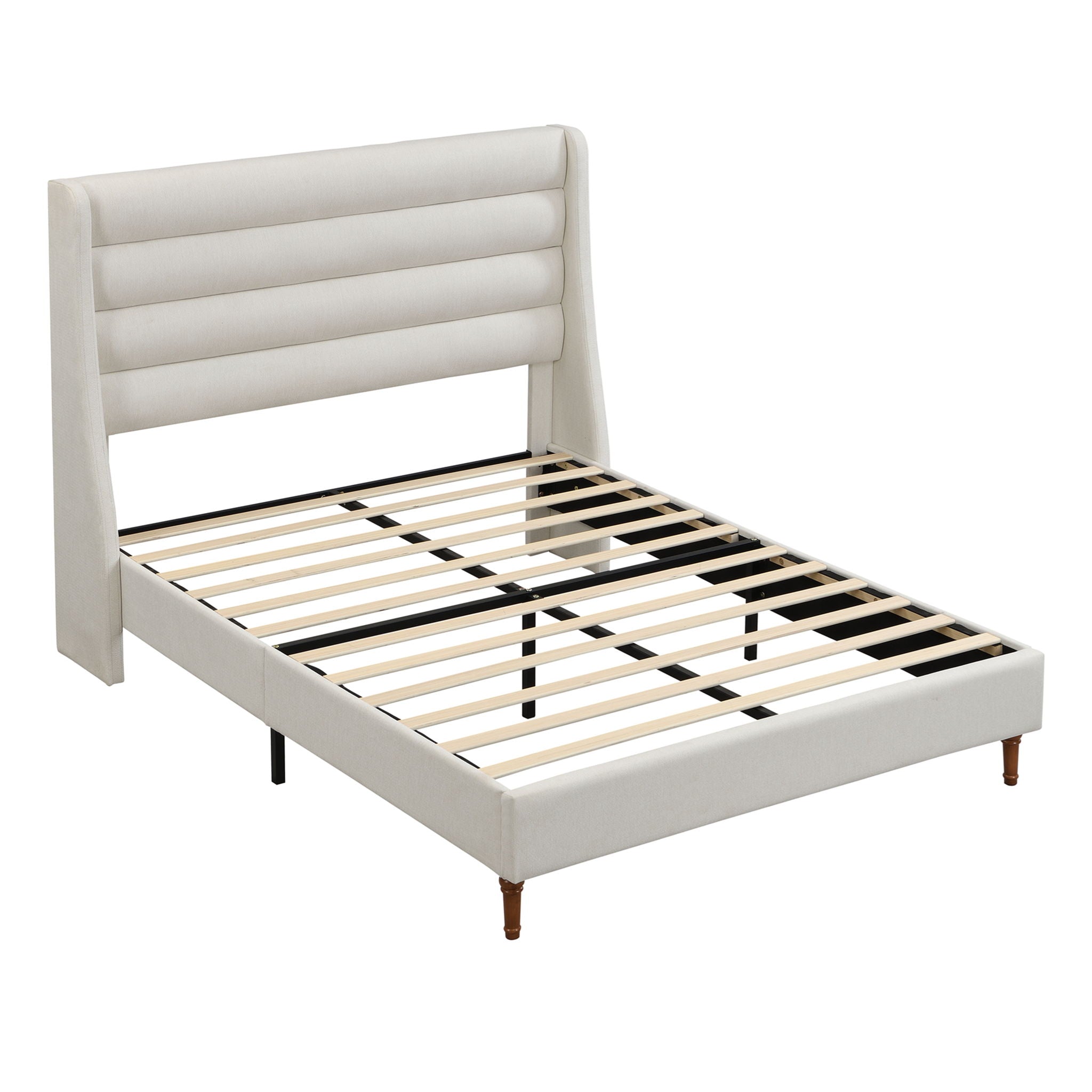 Modern Upholstered Platform Bed With Wave Shaped Headboard