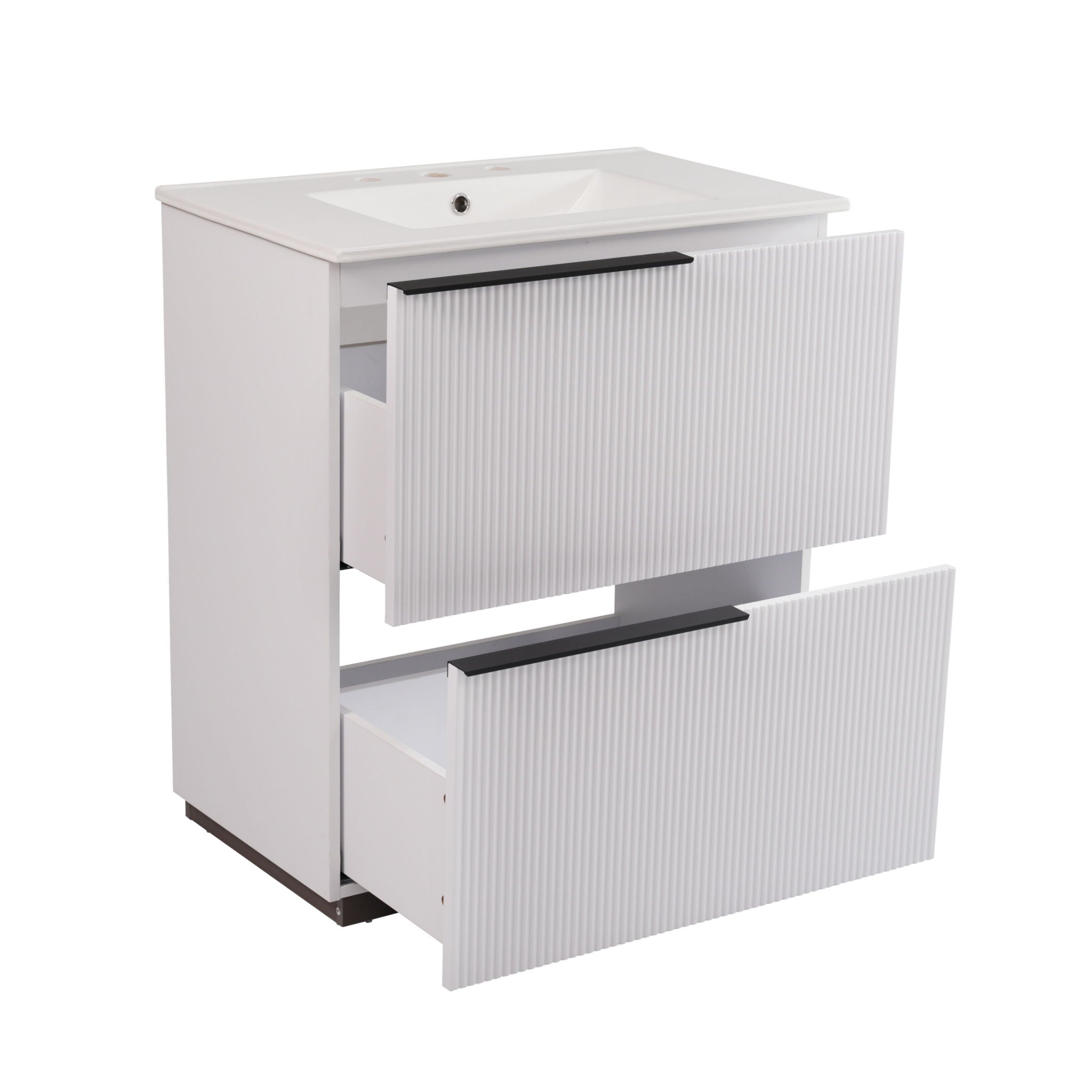 Fluted Bathroom Vanity With Ceramic Sink, Soft Close Slides