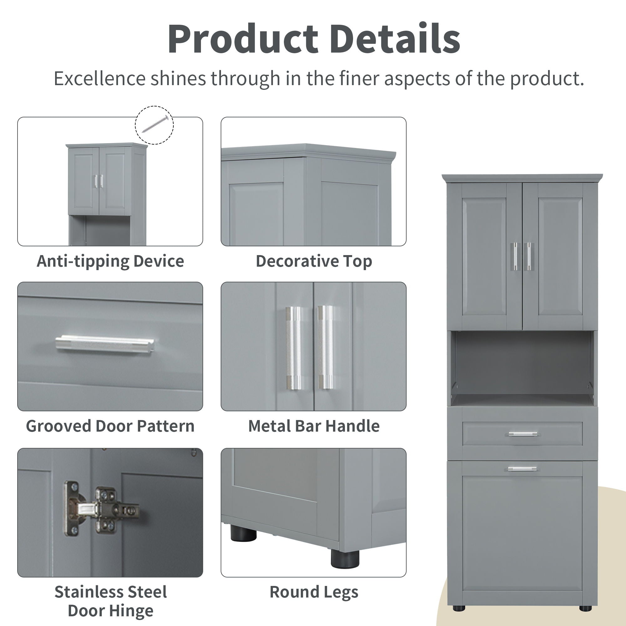 Tall Bathroom Cabinet With Tilt-Out Laundry Basket And Upper Storage