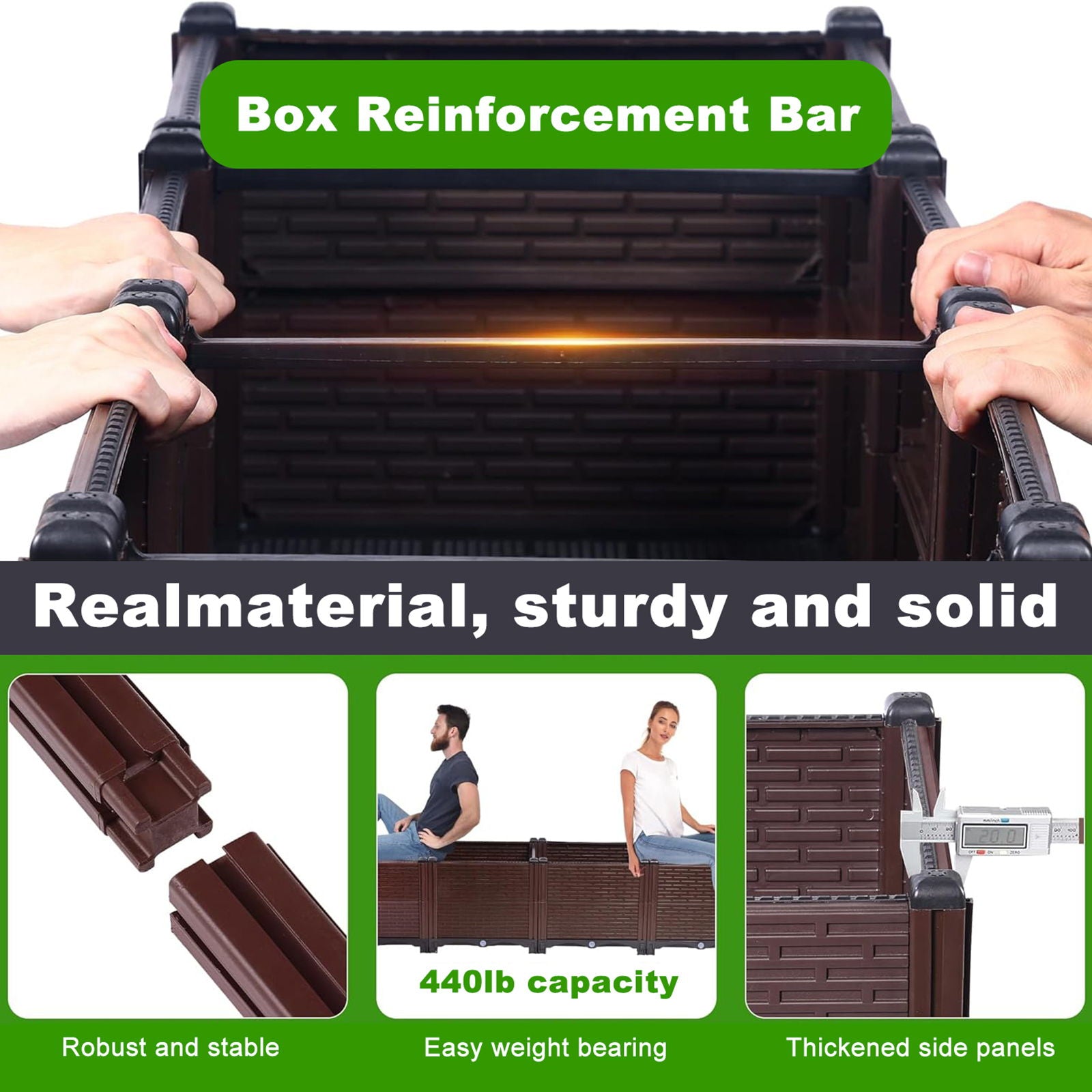 Raised Garden Beds Outdoor, Polypropylene Planter Boxes Outdoor For Vegetables, Flowers, Herbs, Garden Box With Drain Outlet, Heat And Frost Resistant Planters - Black / Brown