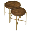 Malka  Round Wood Nesting Table Dark Brown and Gold