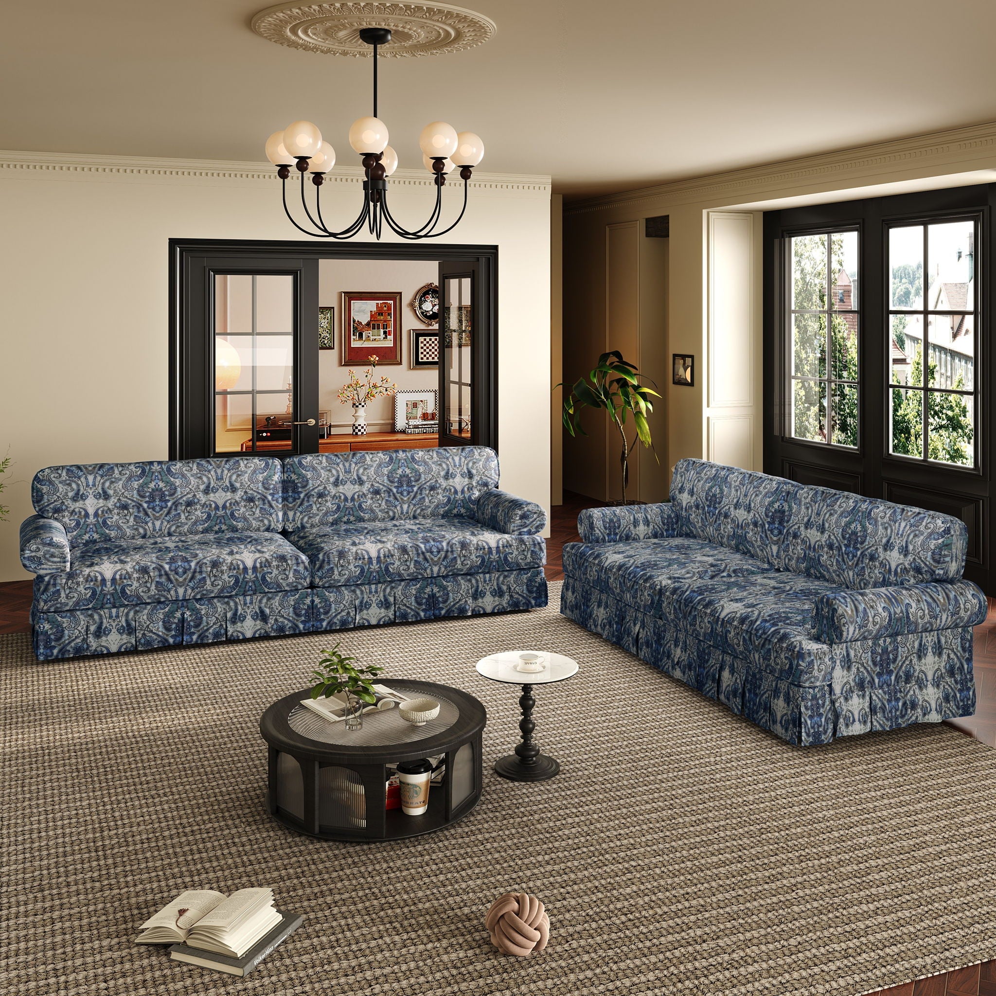 Luxuriously Comfortable Cloud Couch Sofa With Elegant Rolled Arms & Pleated Skirt Design