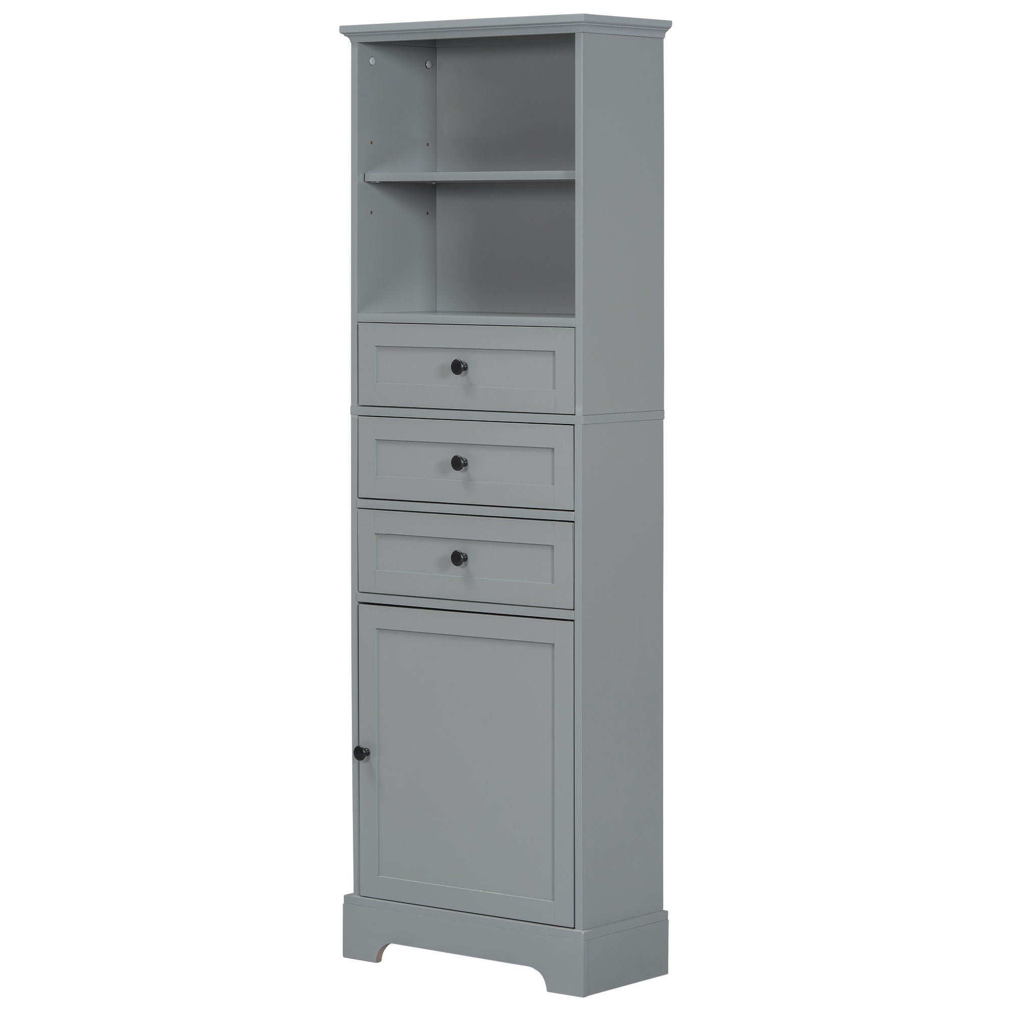 Tall Storage Cabinet With 3 Drawers And Adjustable Shelves For Bathroom