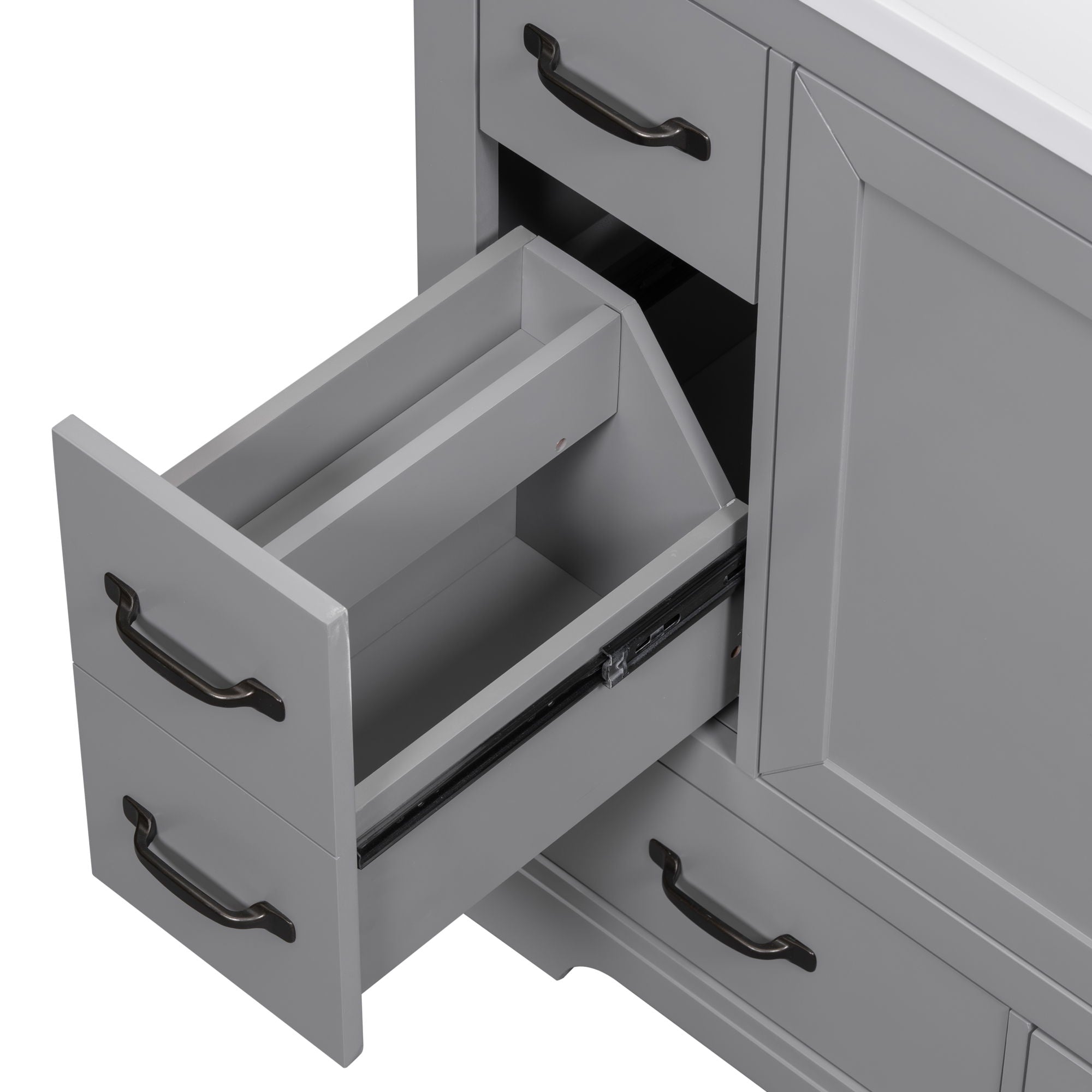 36" Bathroom Vanity Without Sink, Cabinet Base Only, 6 Drawers, Multi Functional Drawer Divider, Adjustable Shelf - Gray