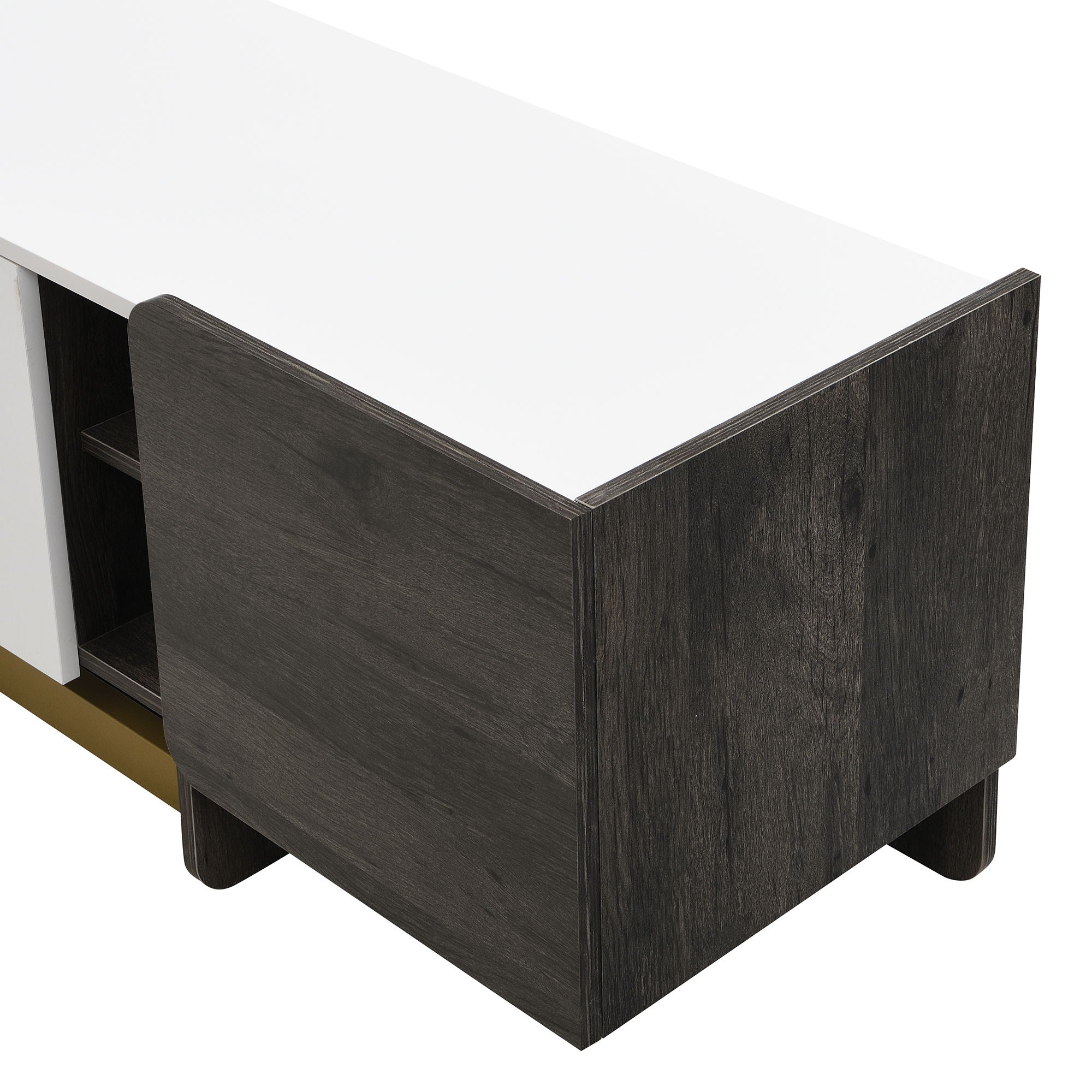 TV Stand With 1 Drawer, 2 Cabinets And Adjustable Shelves