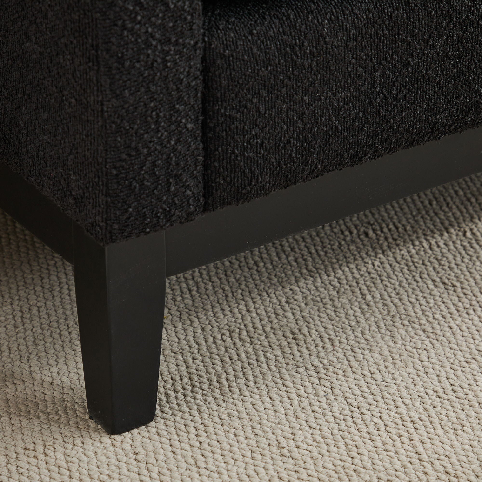 Elegant Upholstered Bench, Daybed, Ottoman With Wood Legs & 2 Bolster Pillows - Black Boucle
