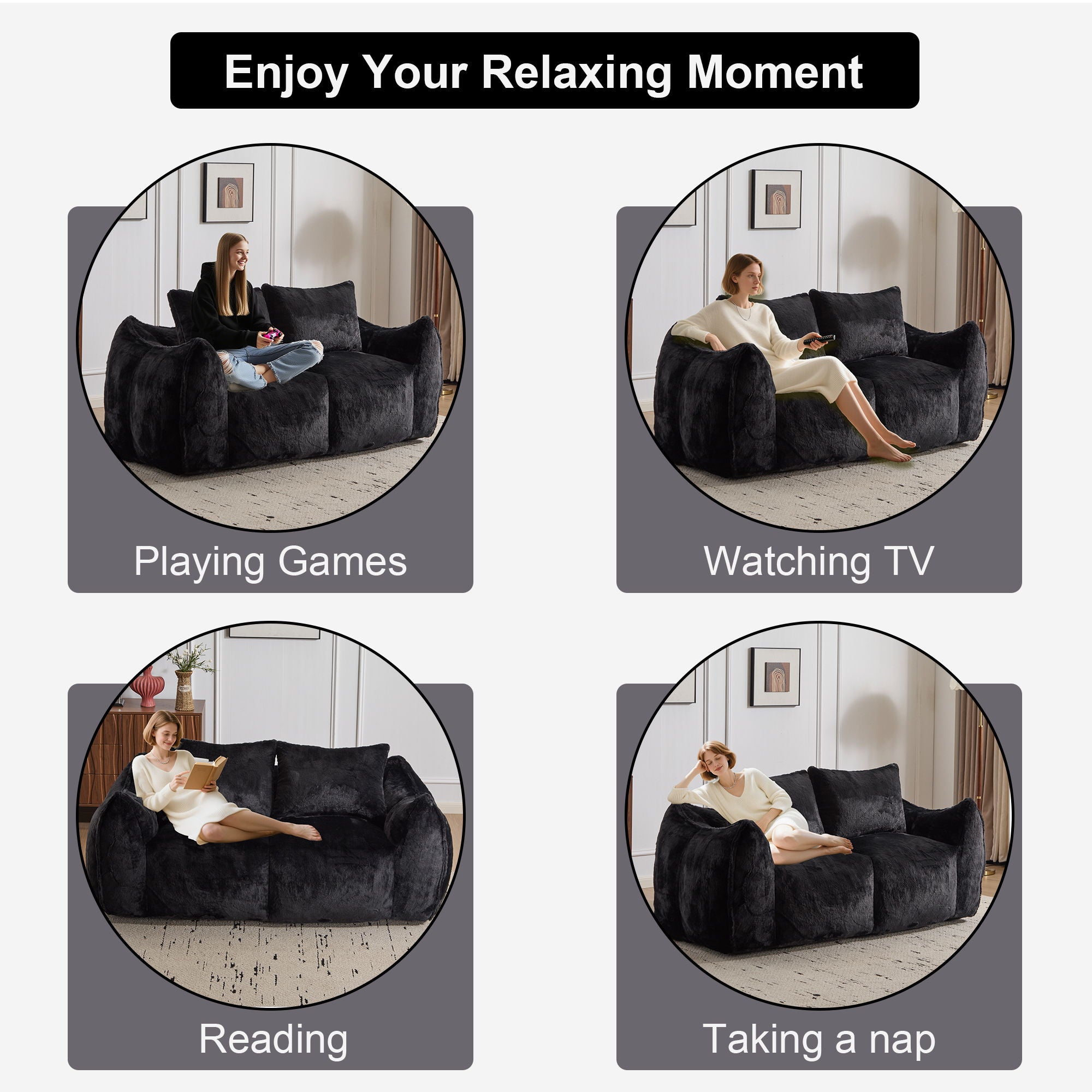 Giant Bean Bag Couch, Ultra Soft Fluffy Loveseat For Living Room
