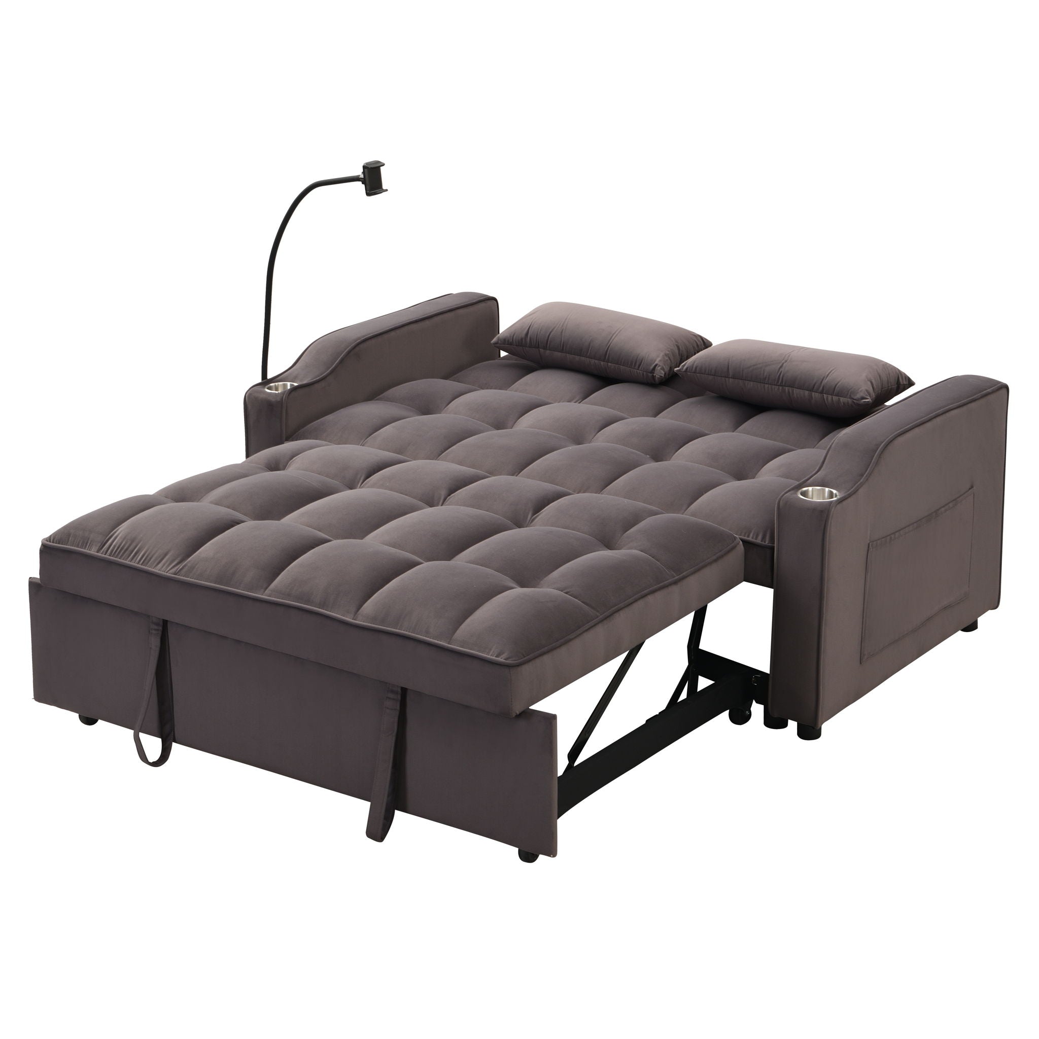 Modern Loveseat Futon Sofa With Pullout Bed, Adjustable Reclining Backrest, Toss Pillows