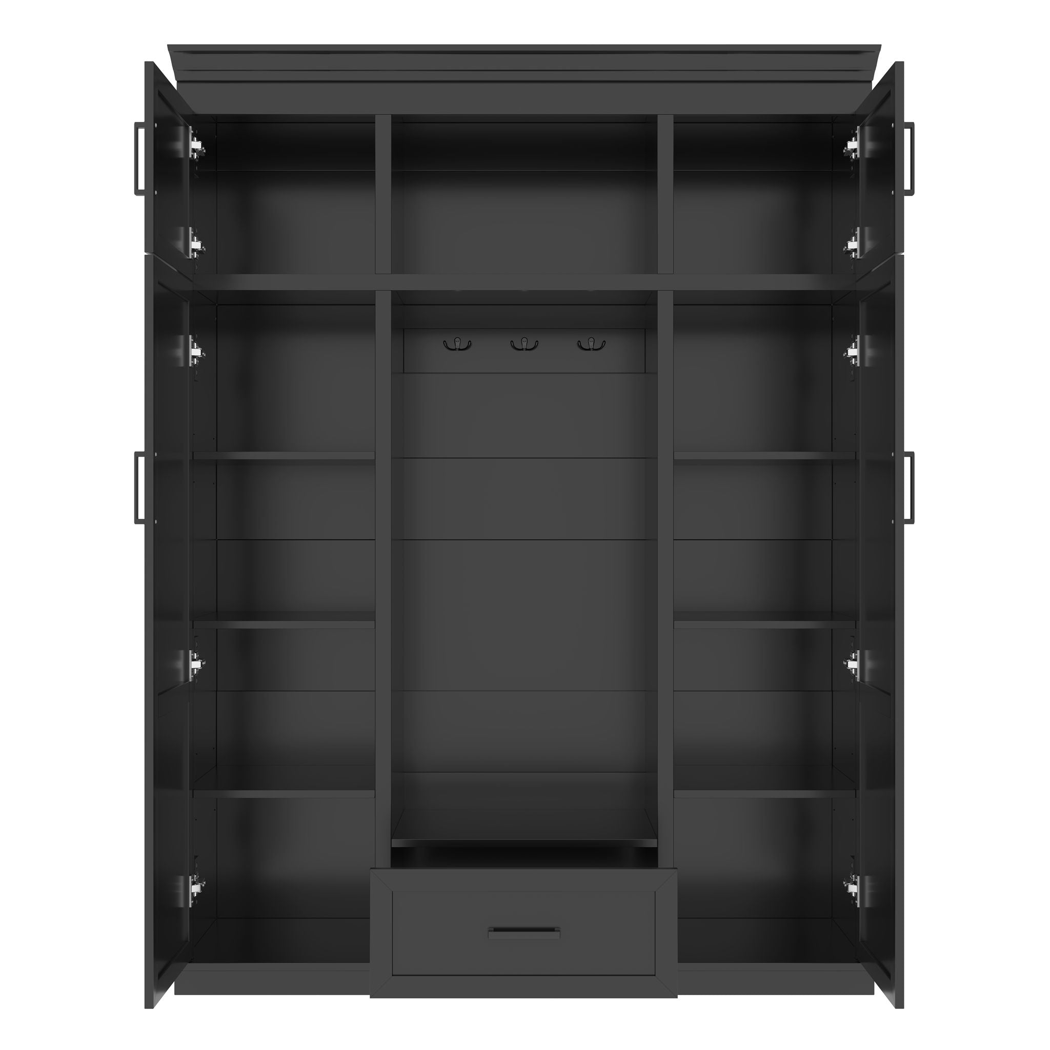 Hall Tree With Bench And 3 Hooks, Modern Entryway Storage Organizer Cabinet With 4 Doors, 1 Drawer And Adjustable Shelves