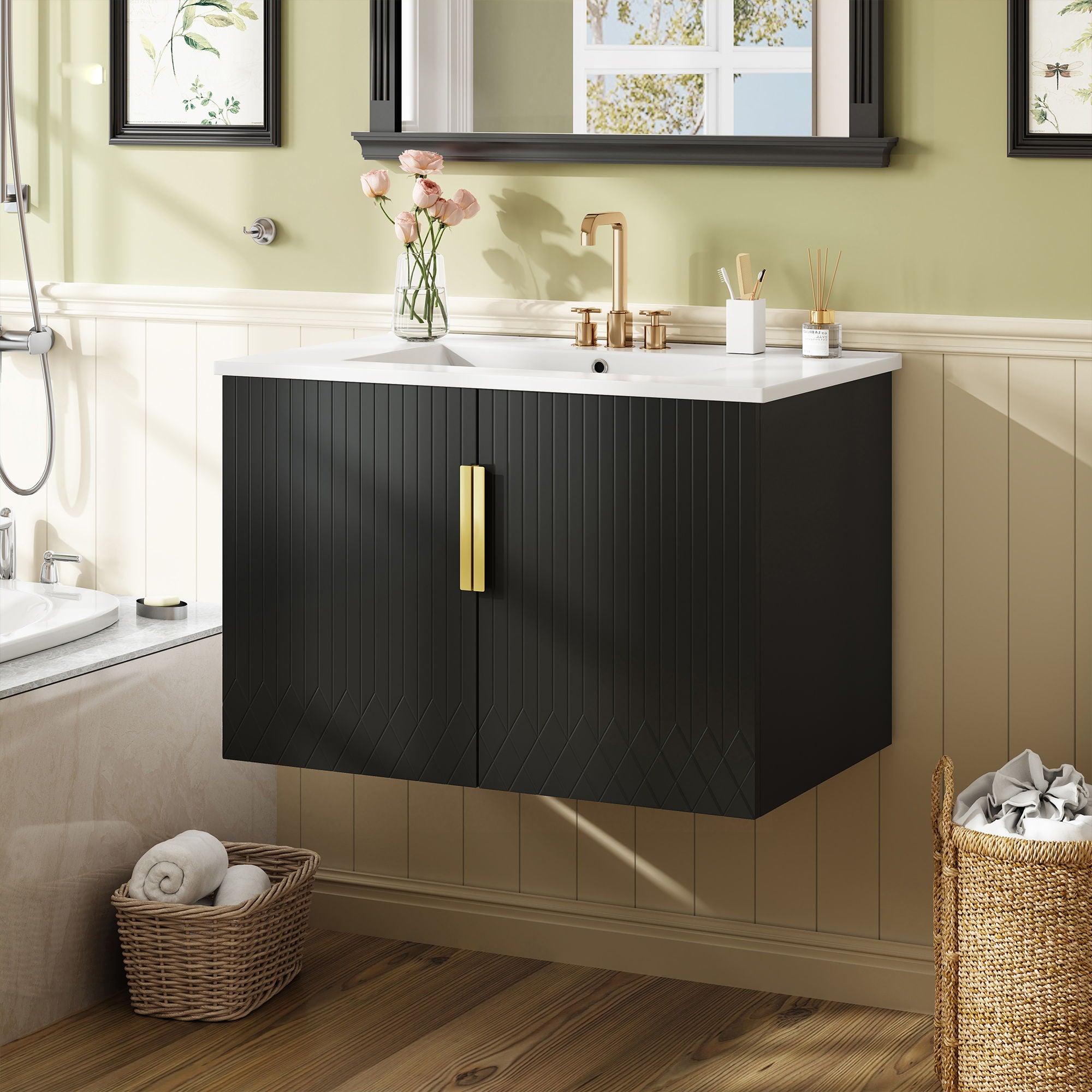 Bathroom Vanity With Sink, Rectangular Storage Cabinet With 2 Soft Closing Doors
