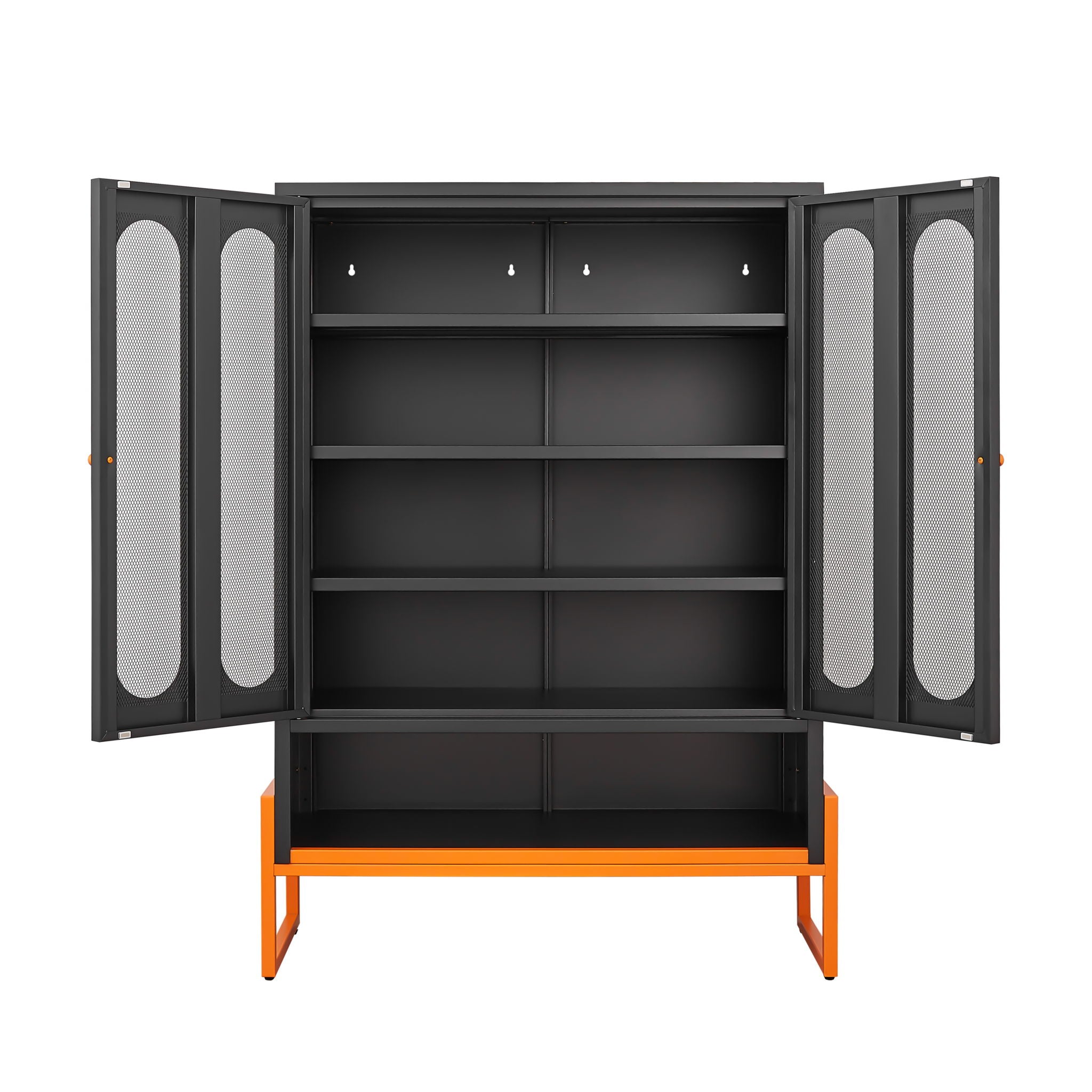 Modern Metal Shoe Cabinet With DoublebSided Doors And Adjustable Partitions