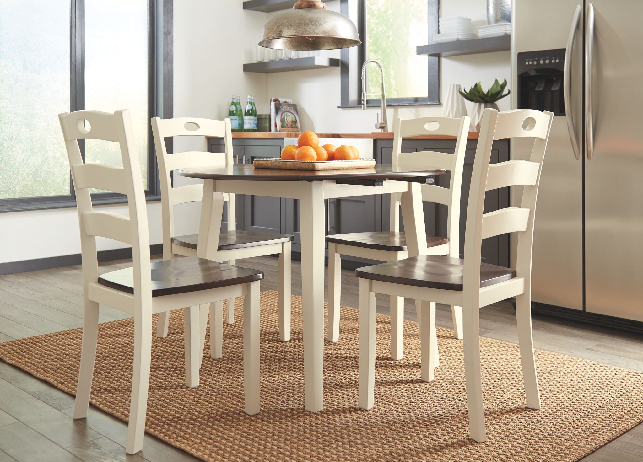 Woodanville - Round DRM Drop Leaf Table - Cream / Brown