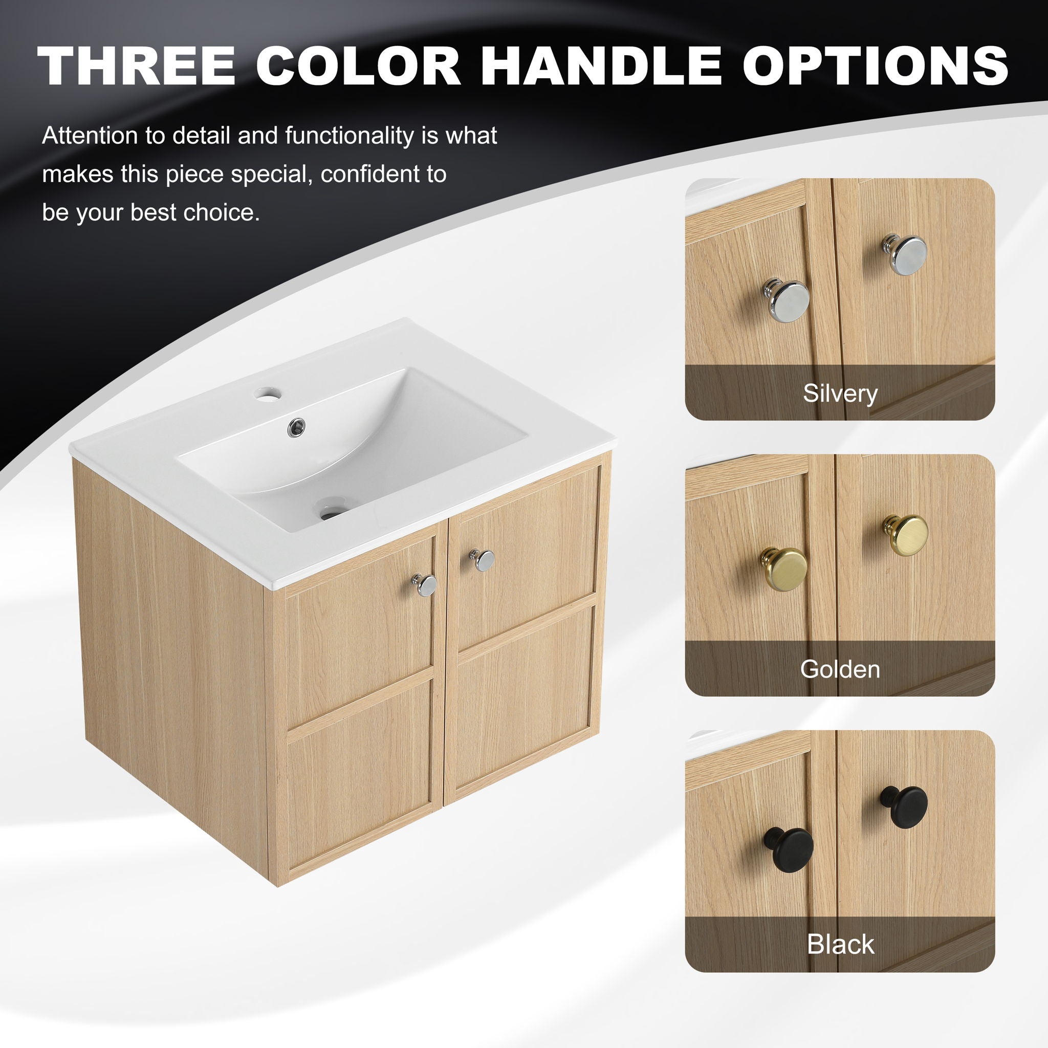 Wall Mounted Bathroom Vanity With Ceramic Sink And 2 Soft Closing Doors
