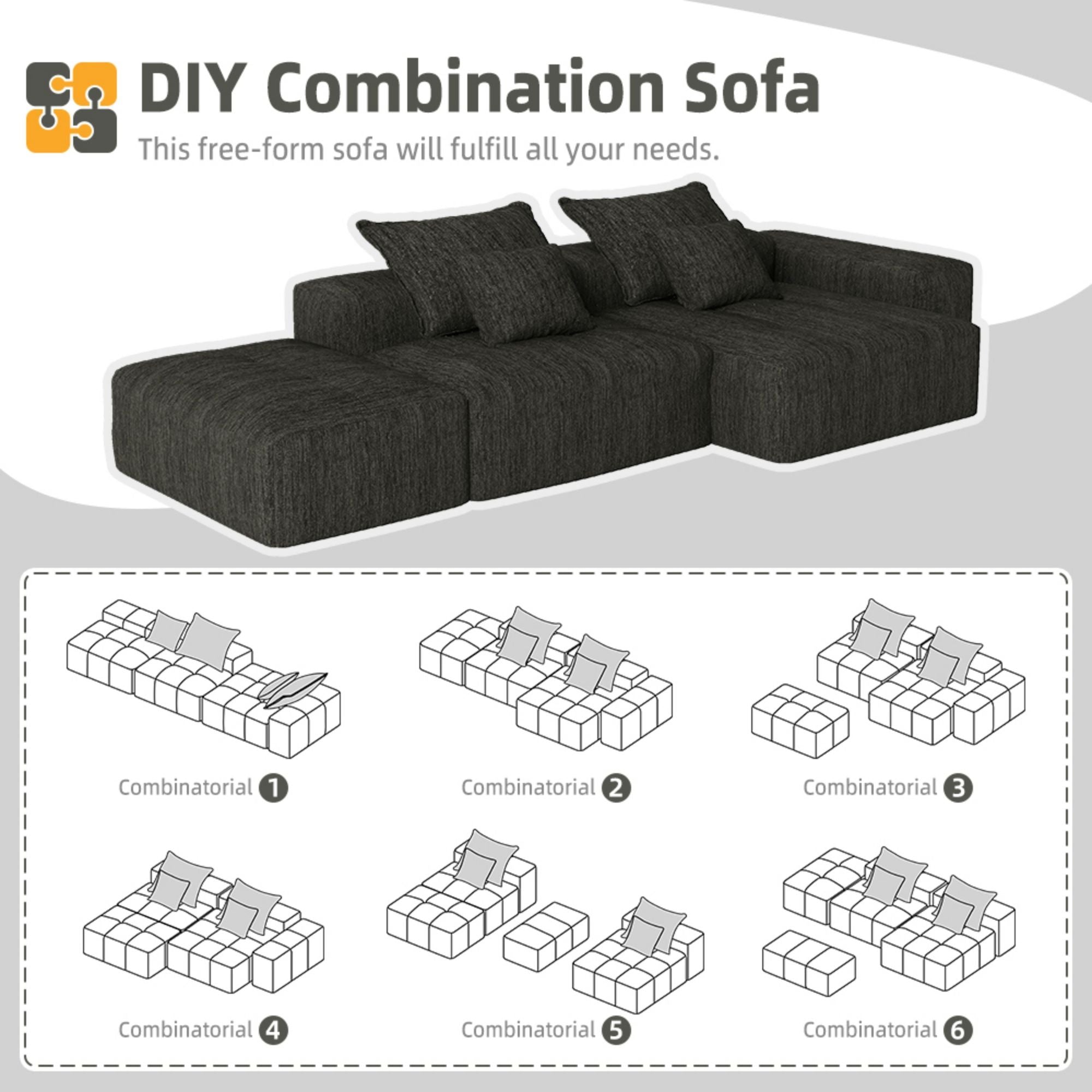 Modern Oversized Diy Combination Modular Sectional Sofa With Pillows