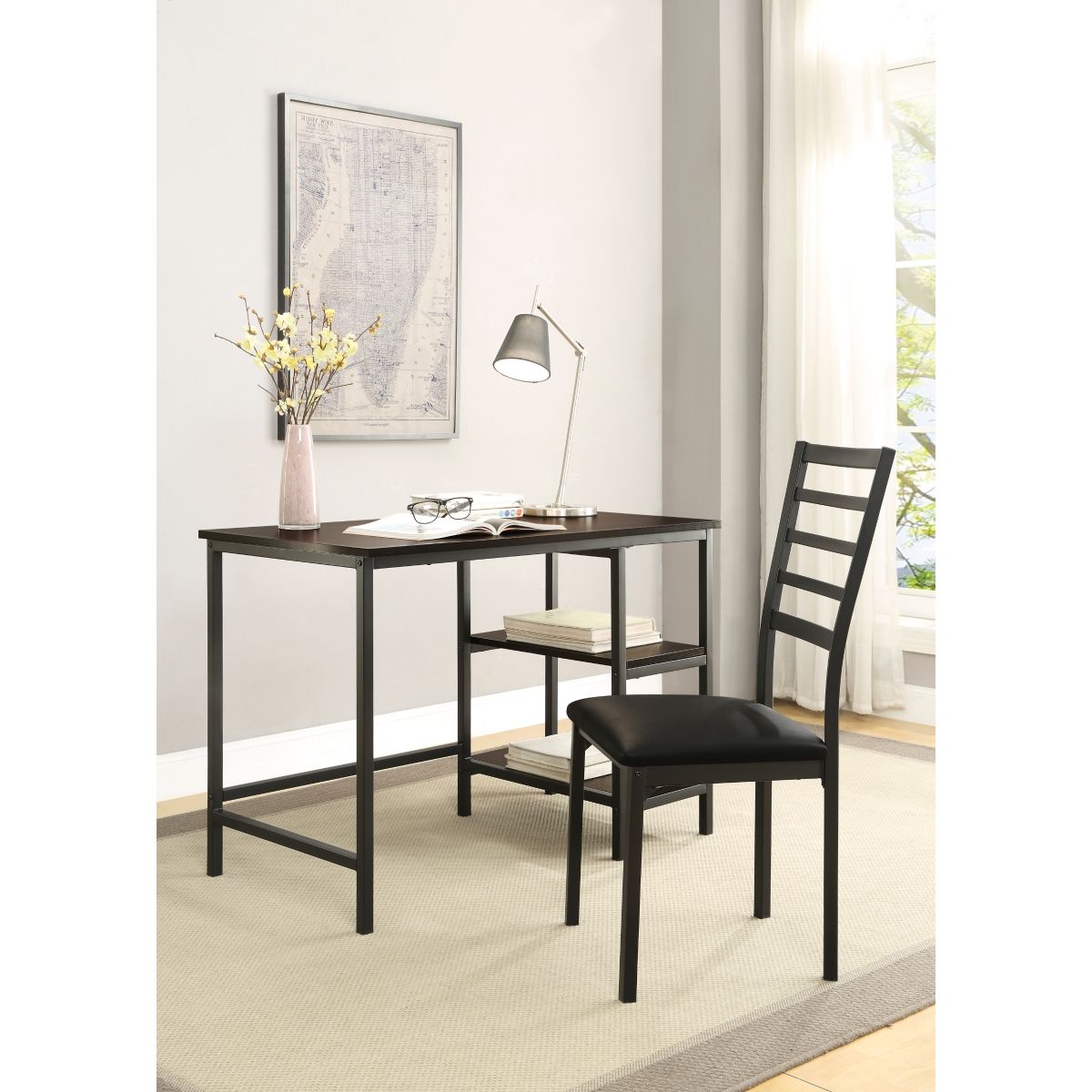 Madigan - Writing Desk And Chair - Black / Brown