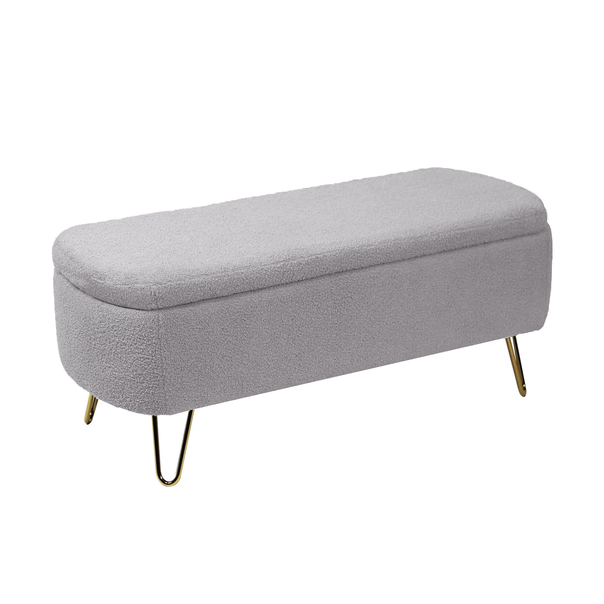 Storage Ottoman Bench For End Of Bed Legs, Modern Camel Faux Fur Entryway Bench Upholstered Padded With Storage For Living Room Bedroom