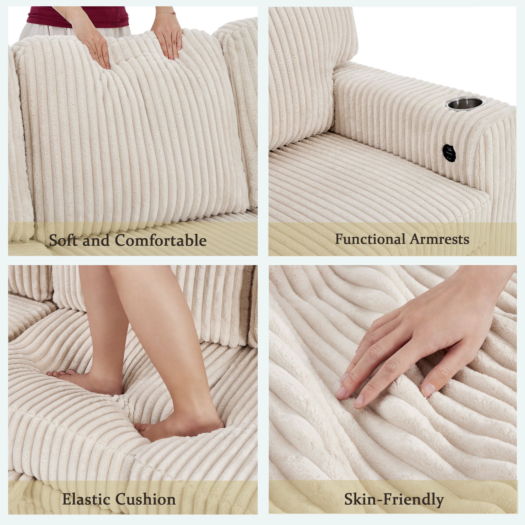 L-Shaped Sofa With Pull Out Sofa Bed With USB