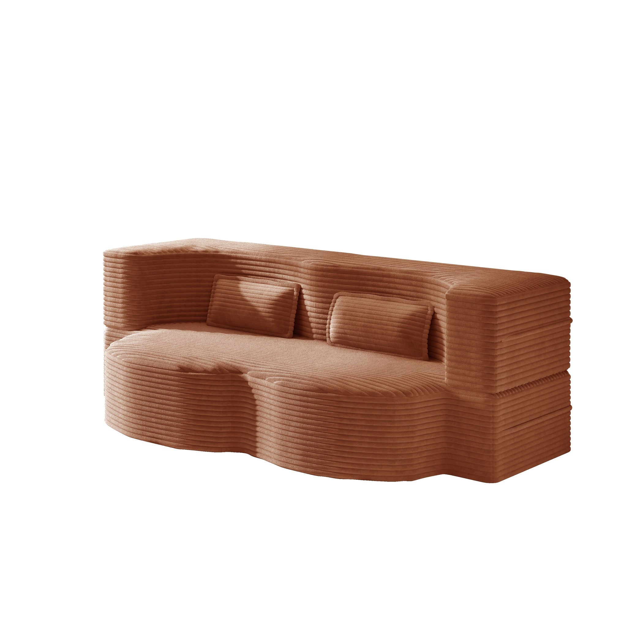 Modern Floor Sofa With 2 Pillows, Convertible Twin Size Folding Mattress For Living Room