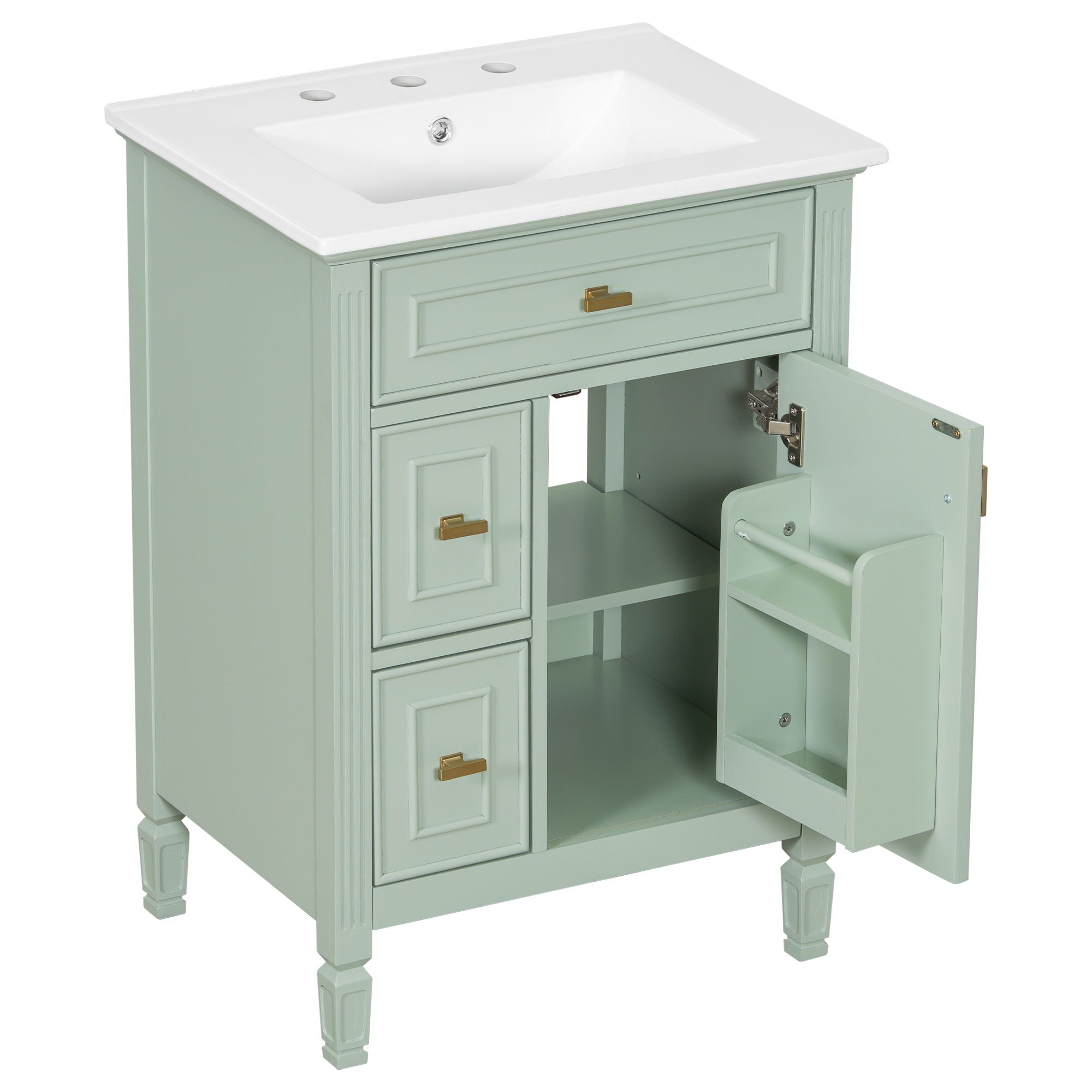 Bathroom Vanity With Sink, Flip Drawer, 2 Drawers, Adjustable Shelf