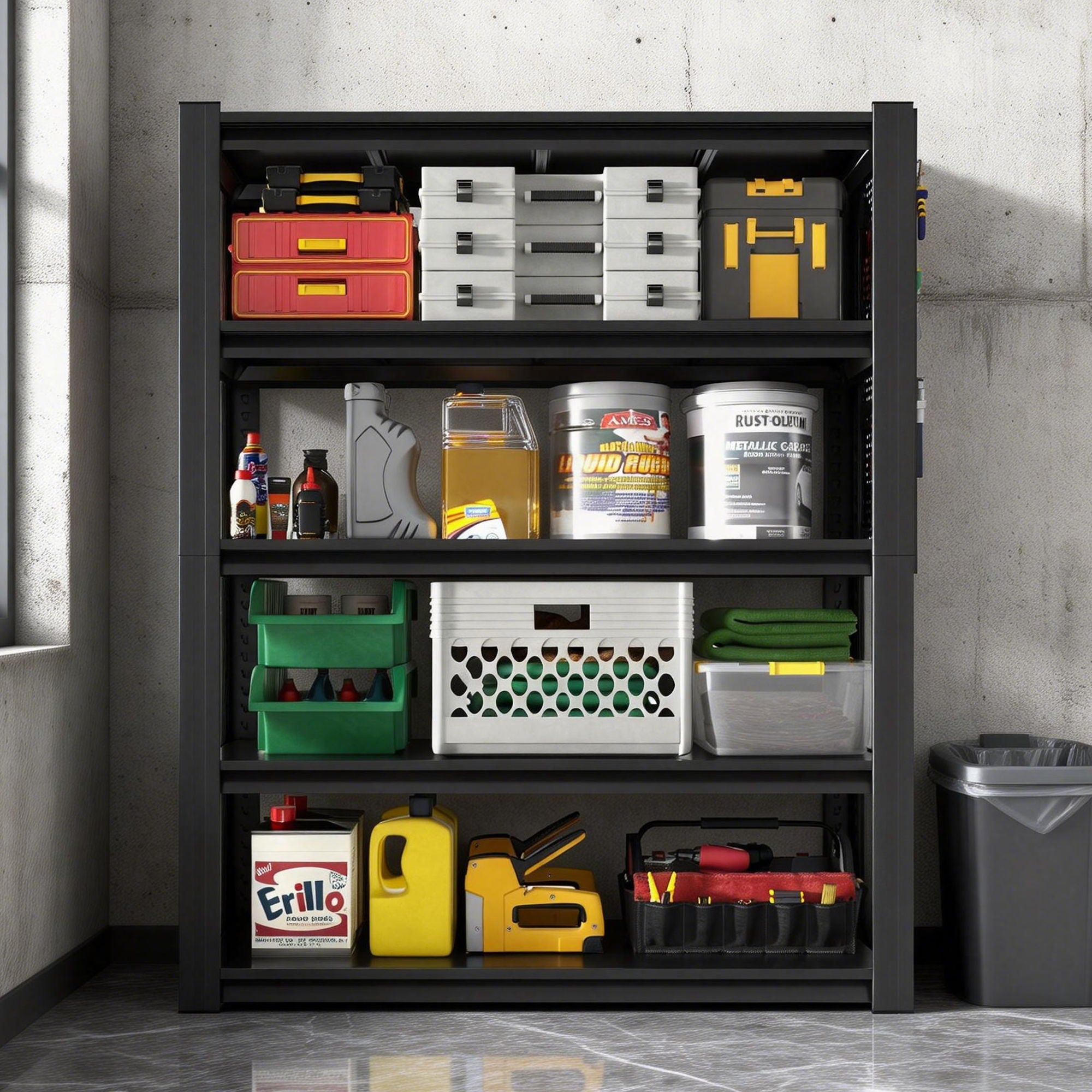 Industrial 5-Tier Adjustable Shelving Unit With Pegboard Heavy-Duty Storage