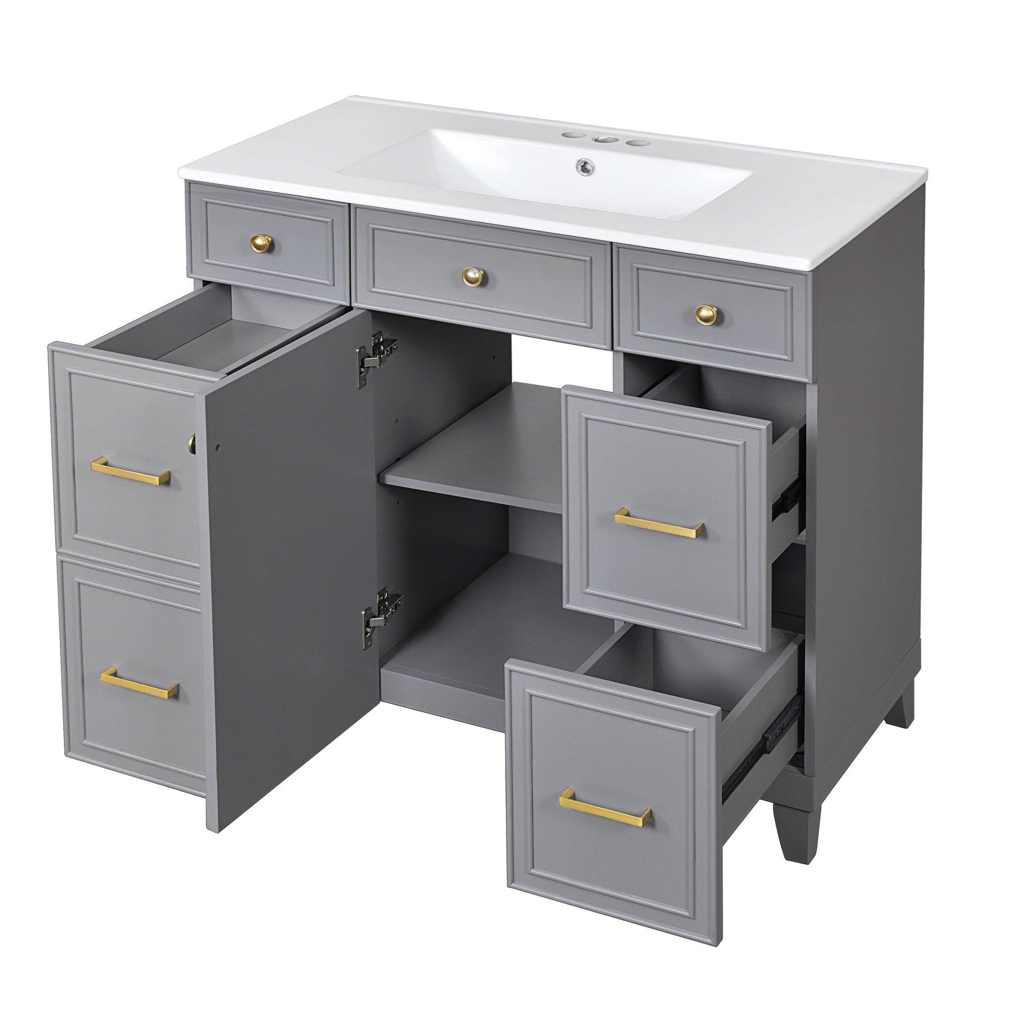 Bathroom Vanity With Ceramic Sink, Soft Close Doors, Adjustable Shelves