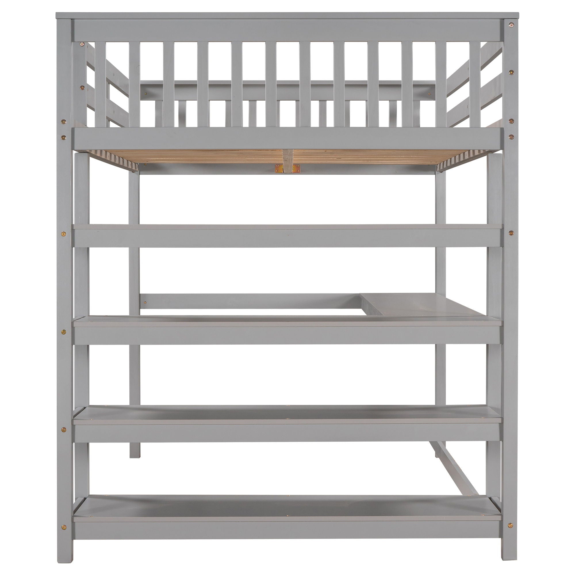 Loft Bed With Storage Shelves And Under Bed Desk